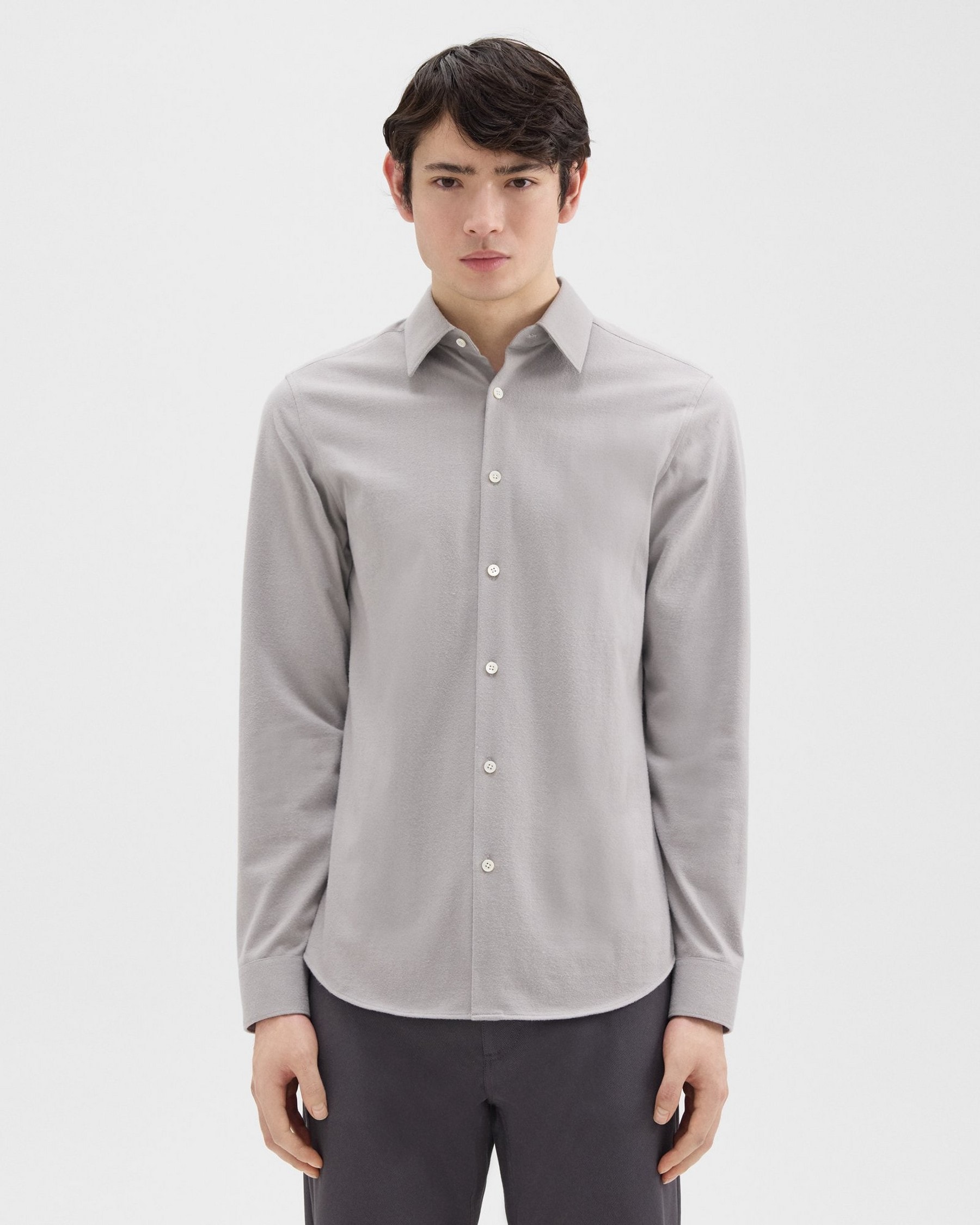 띠어리 Theory Irving Shirt in Cotton Flannel,LT GREY MELANGE