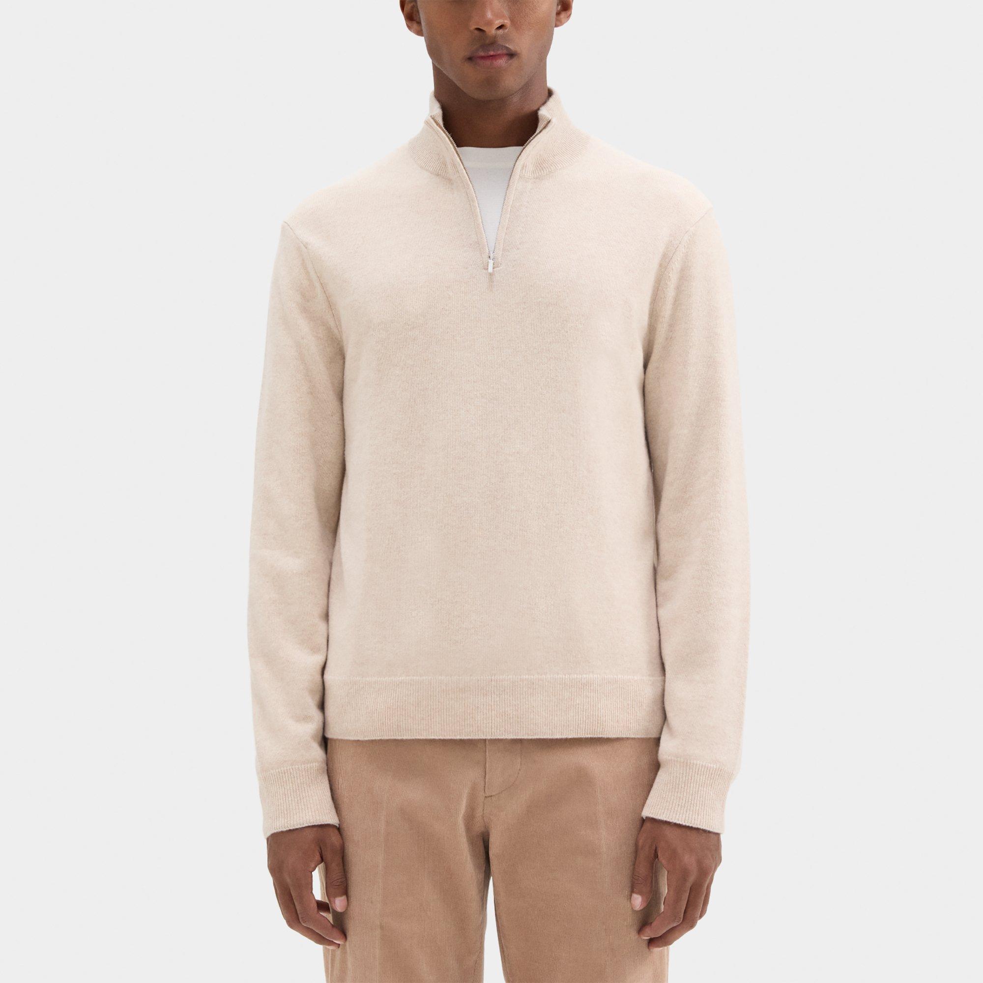 띠어리 Theory Hilles Quarter-Zip Sweater in Cashmere,WHEAT