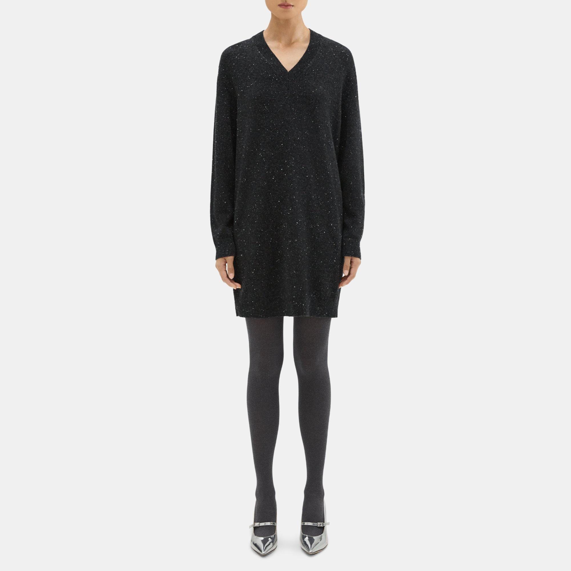 띠어리 Theory V-Neck Sweater Dress in Donegal Wool-Cashmere,CHARCOAL MULTI