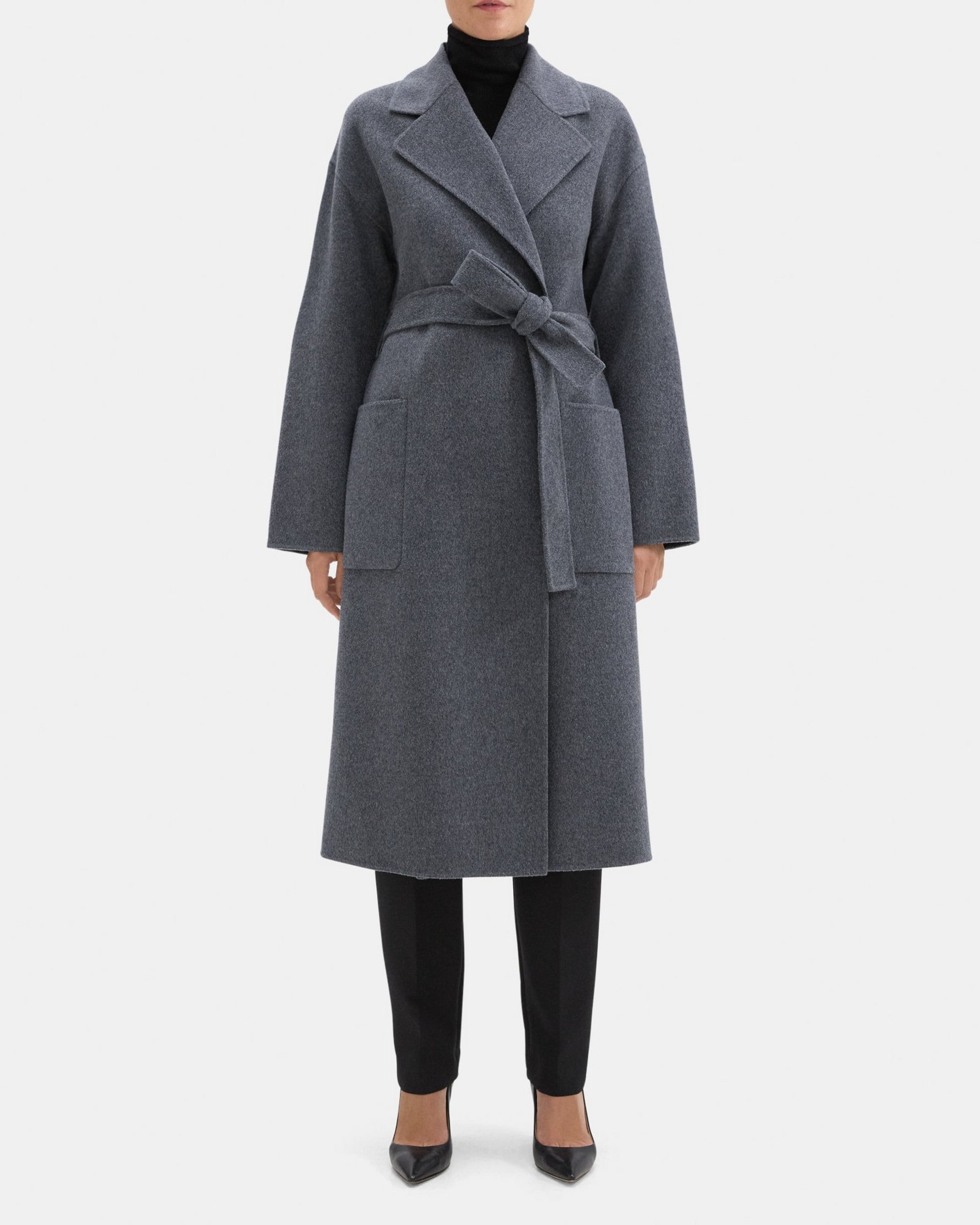 띠어리 Theory Robe Coat in Double-Face Wool-Cashmere,DARK GREY MELANGE