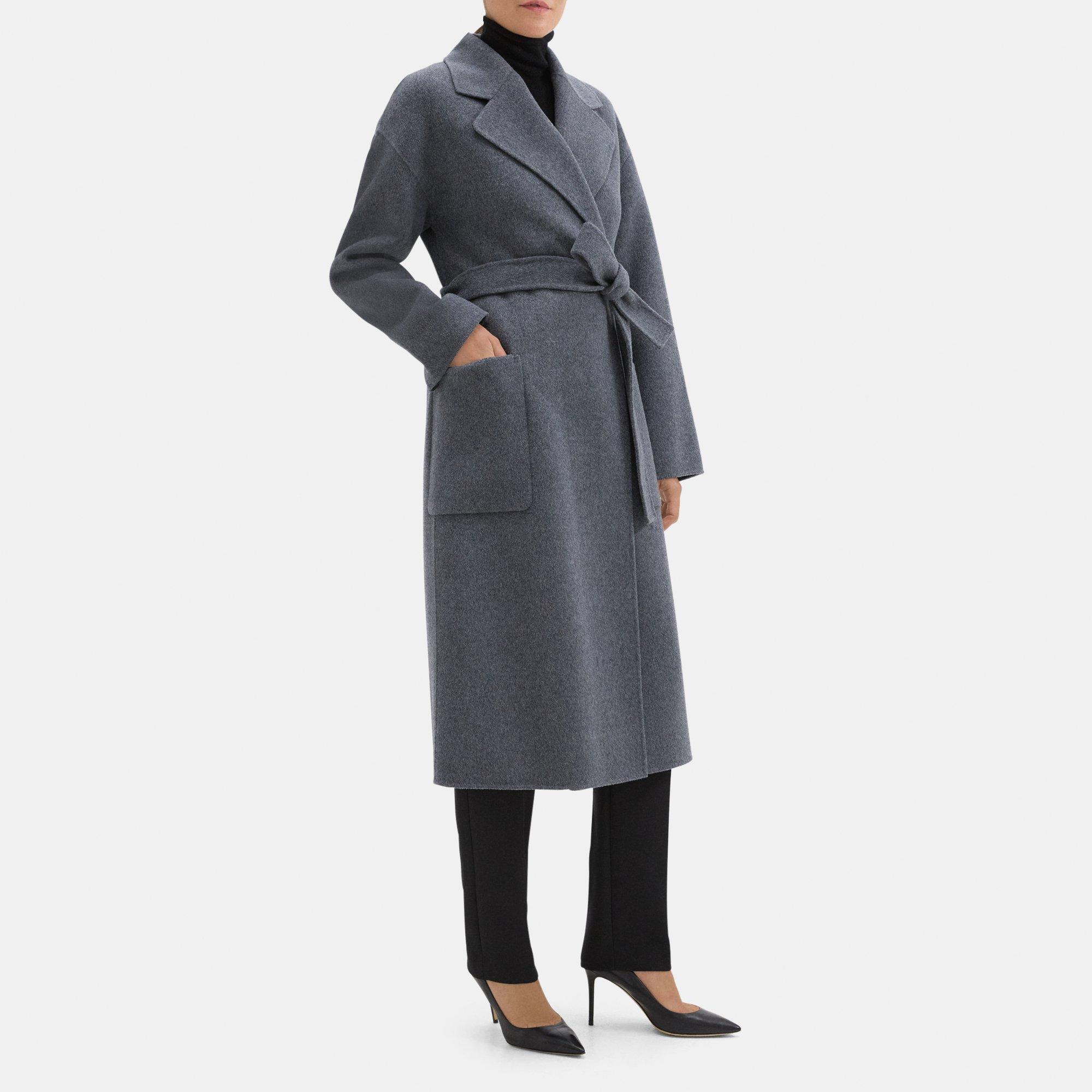 Grey Double-Face Wool-Cashmere Wrap Coat