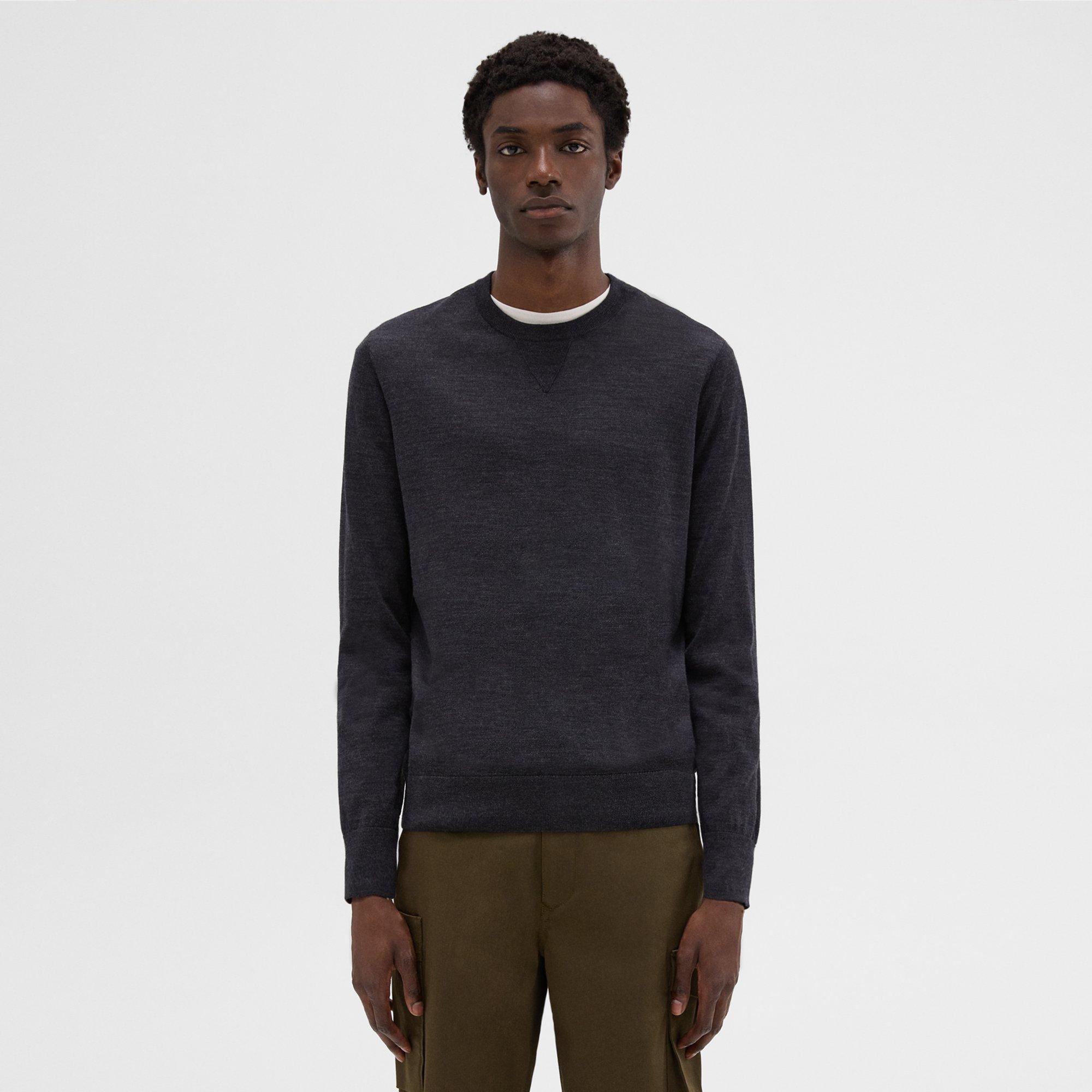 띠어리 Theory Nylon-Wool Combo Sweater,COAL MELANGE/BLACK