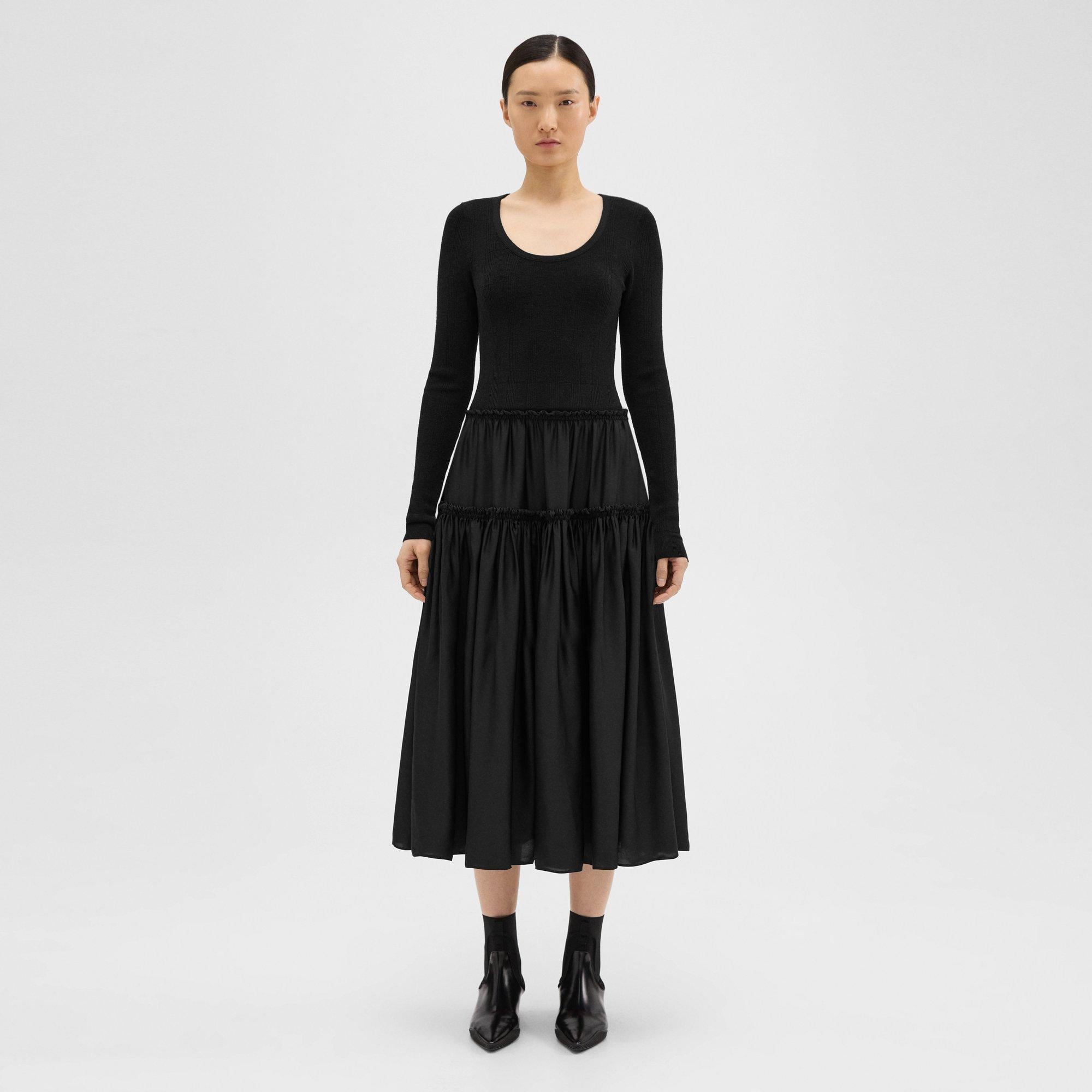 띠어리 Theory Wool-Viscose Combo Dress,BLACK