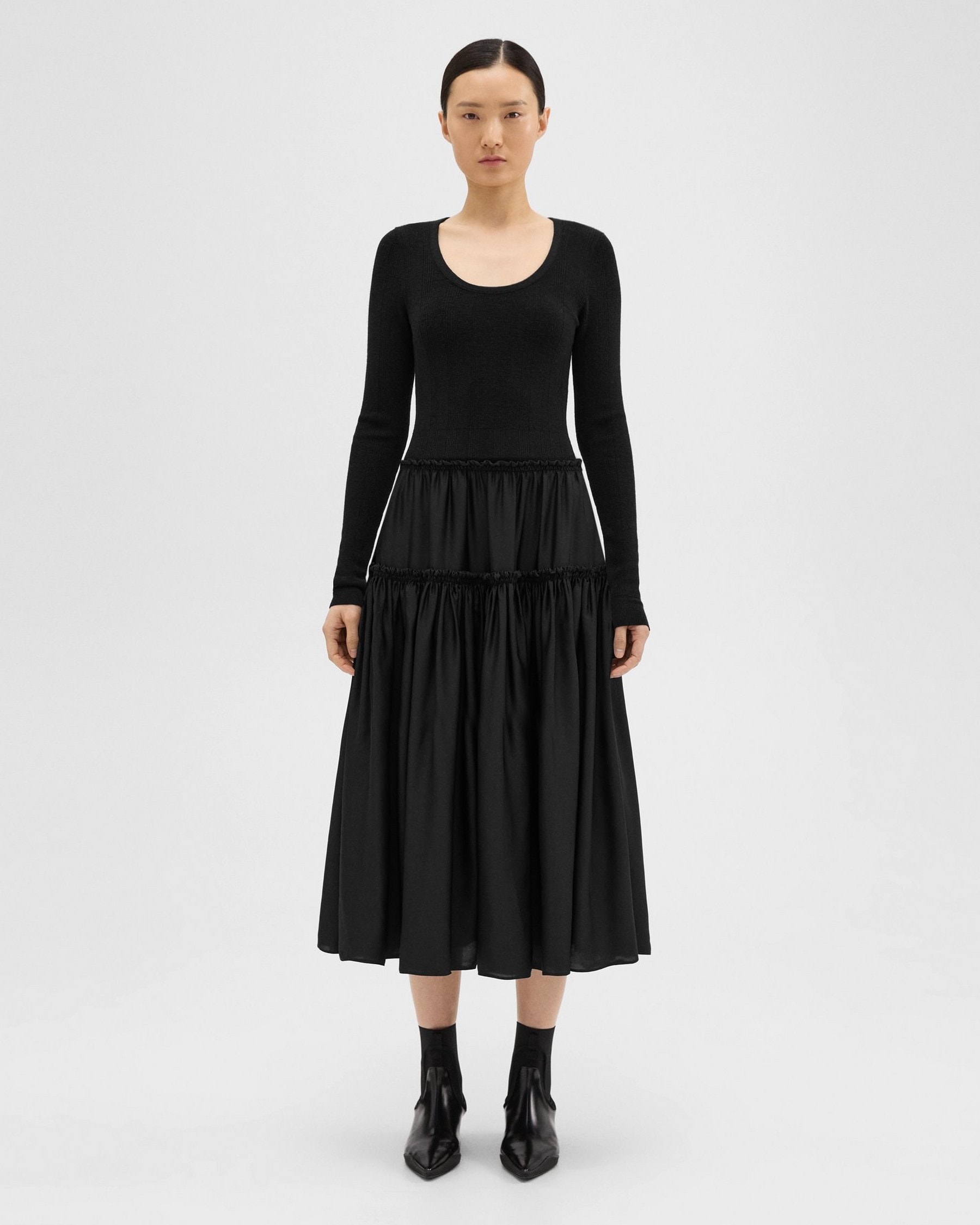띠어리 Theory Wool-Viscose Combo Dress,BLACK
