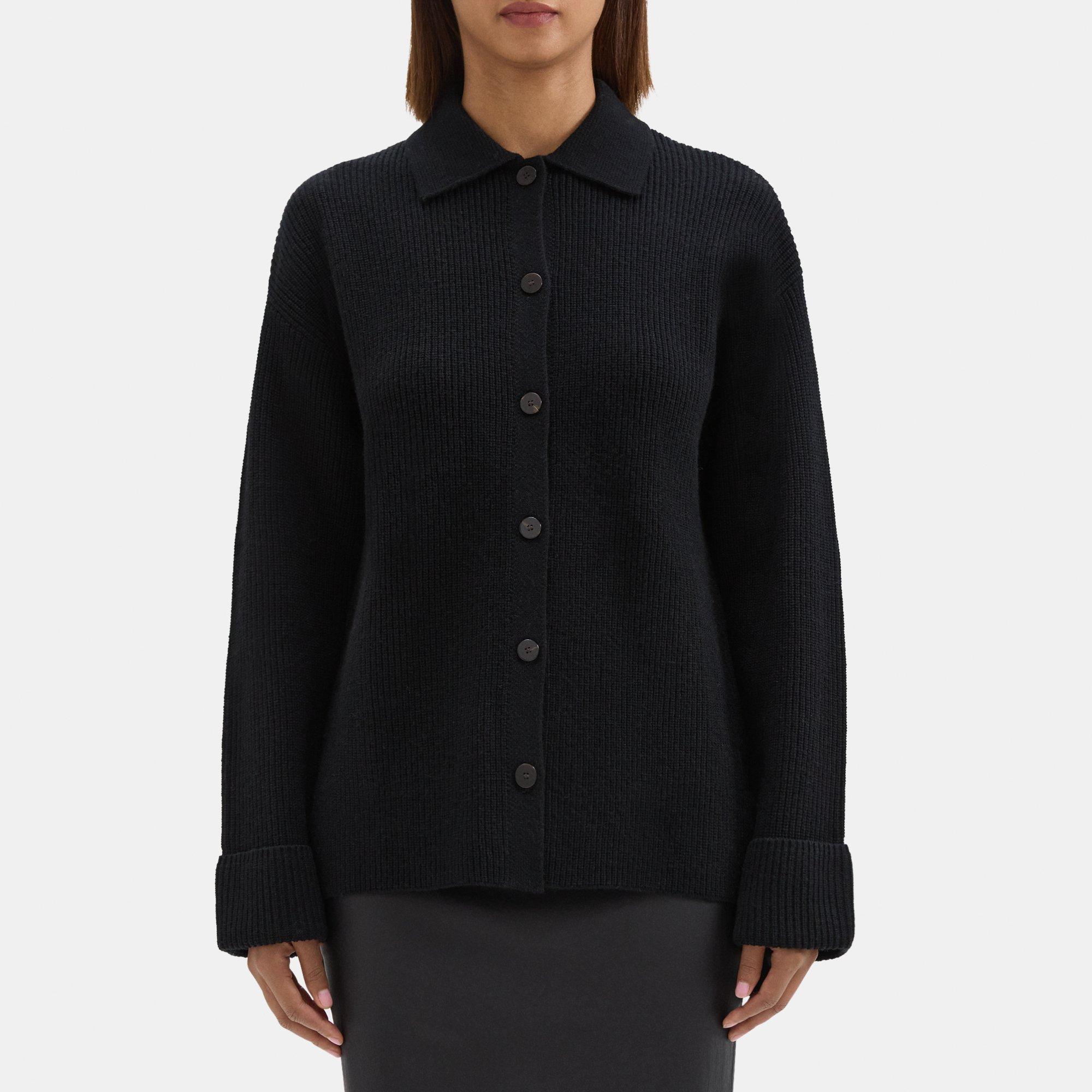 띠어리 Theory Polo Cardigan in Wool-Cashmere,BLACK