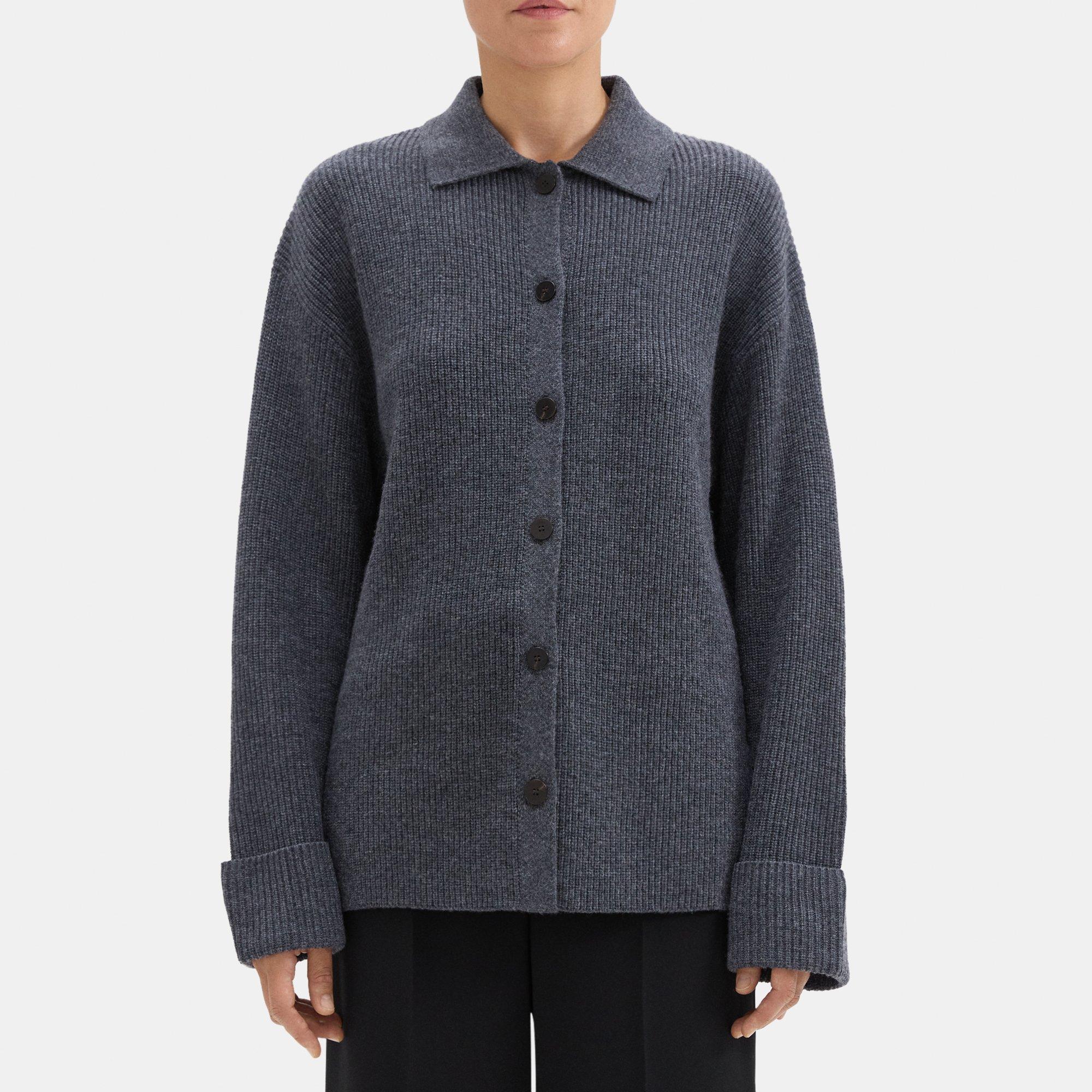 띠어리 Theory Polo Cardigan in Wool-Cashmere,CHARCOAL