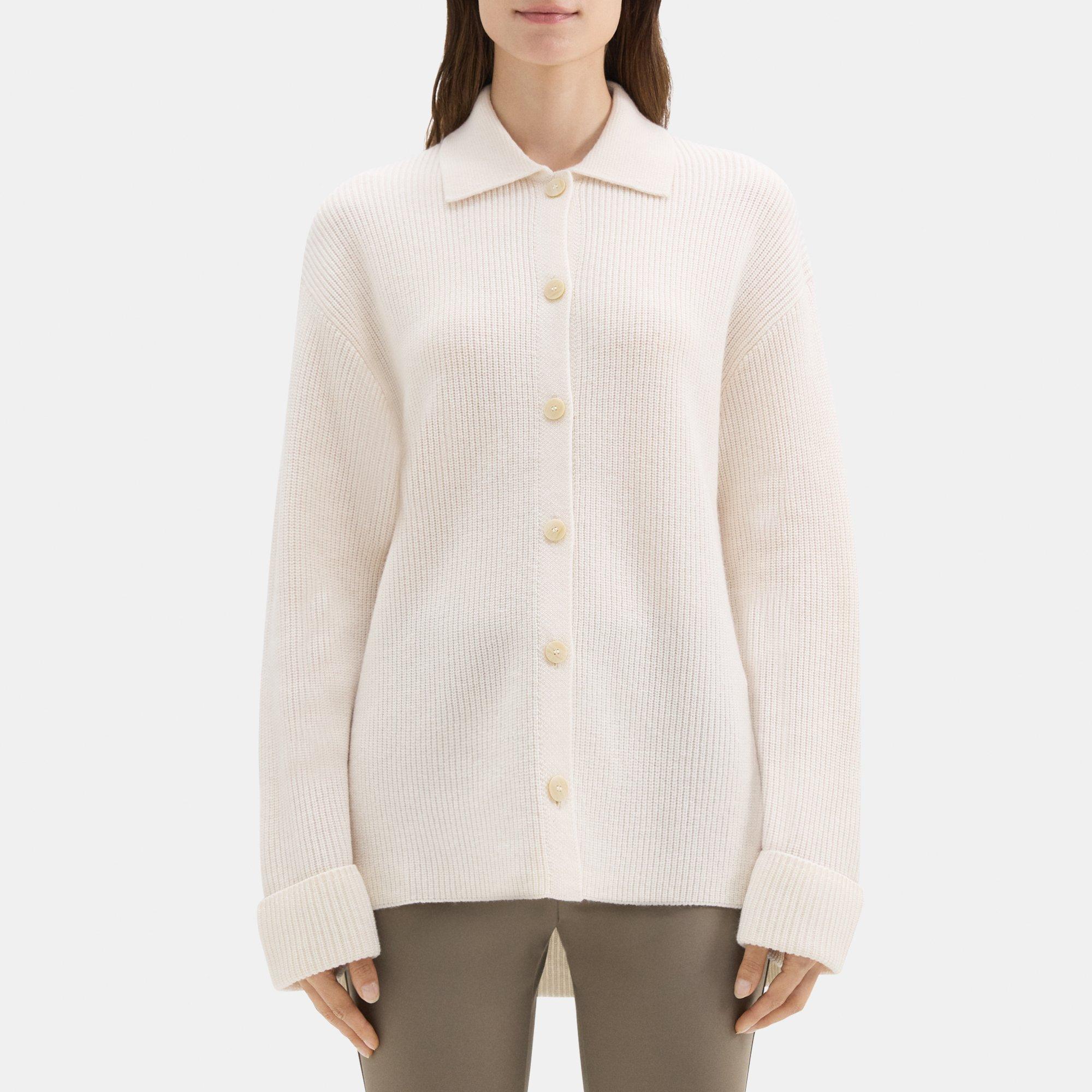 띠어리 Theory Polo Cardigan in Wool-Cashmere,IVORY