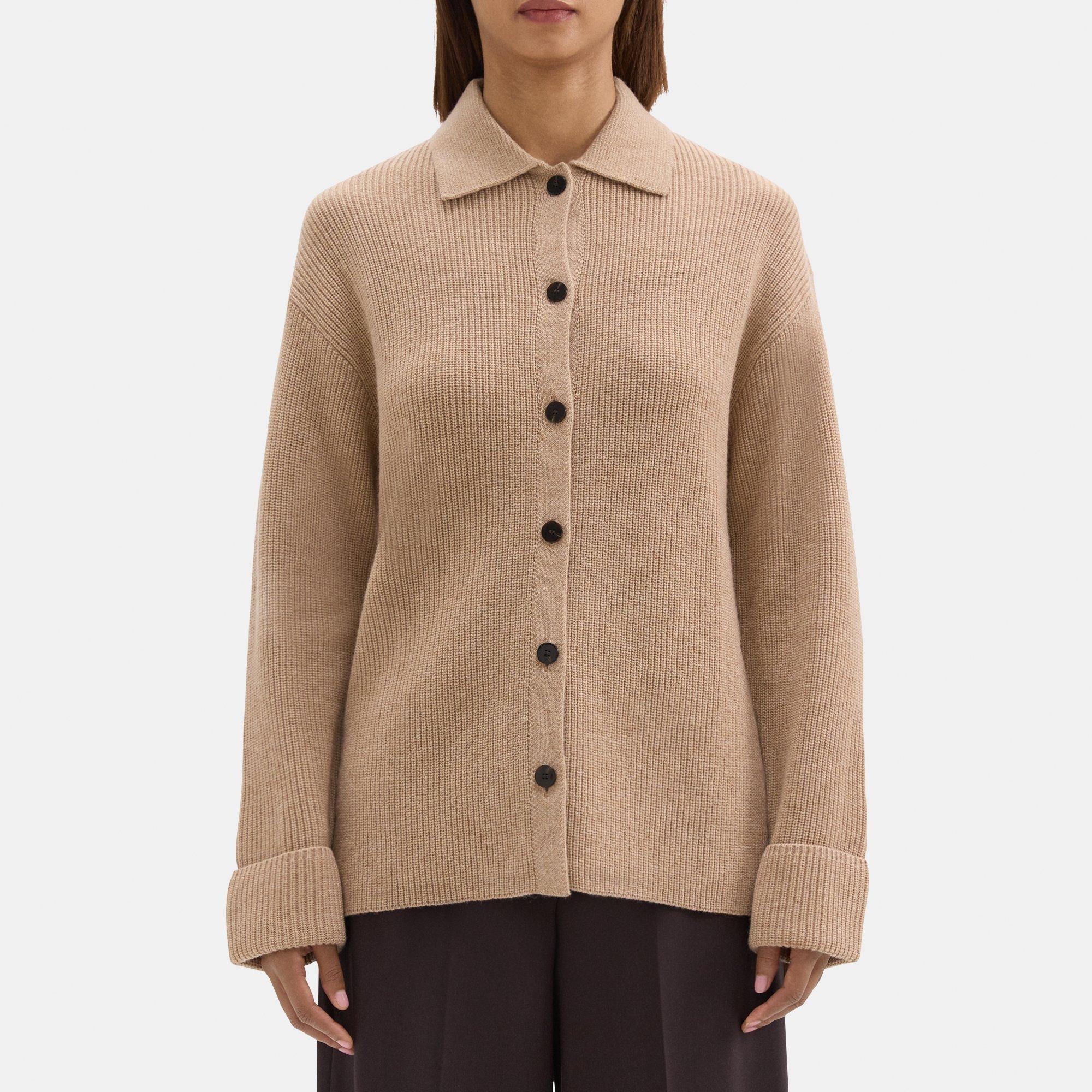 띠어리 가디건 Theory Polo Cardigan in Wool-Cashmere,CAMEL