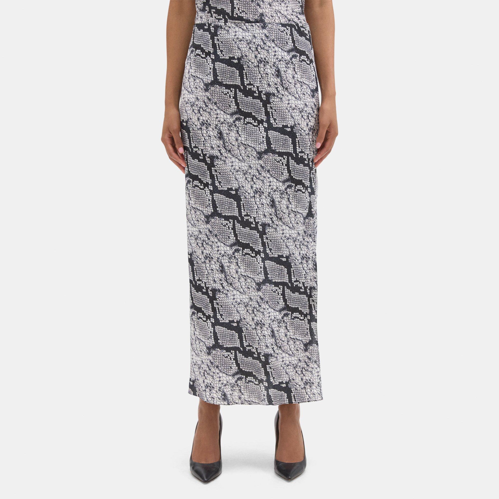 띠어리 Theory Maxi Slip Skirt in Python-Printed Silk Georgette,GREY MULTI