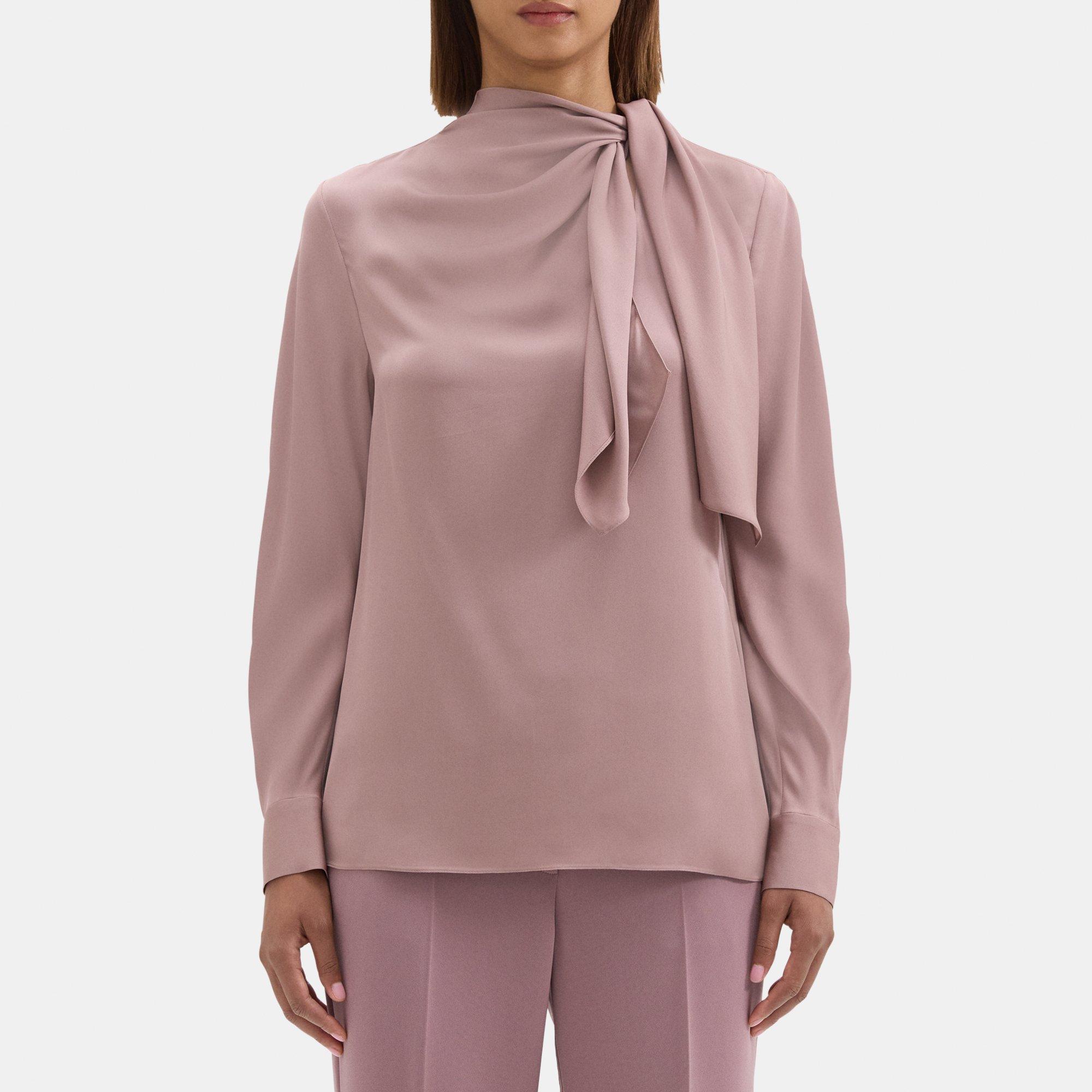 띠어리 Theory Twisted Scarf Blouse in Silk Georgette,PLUM MAUVE