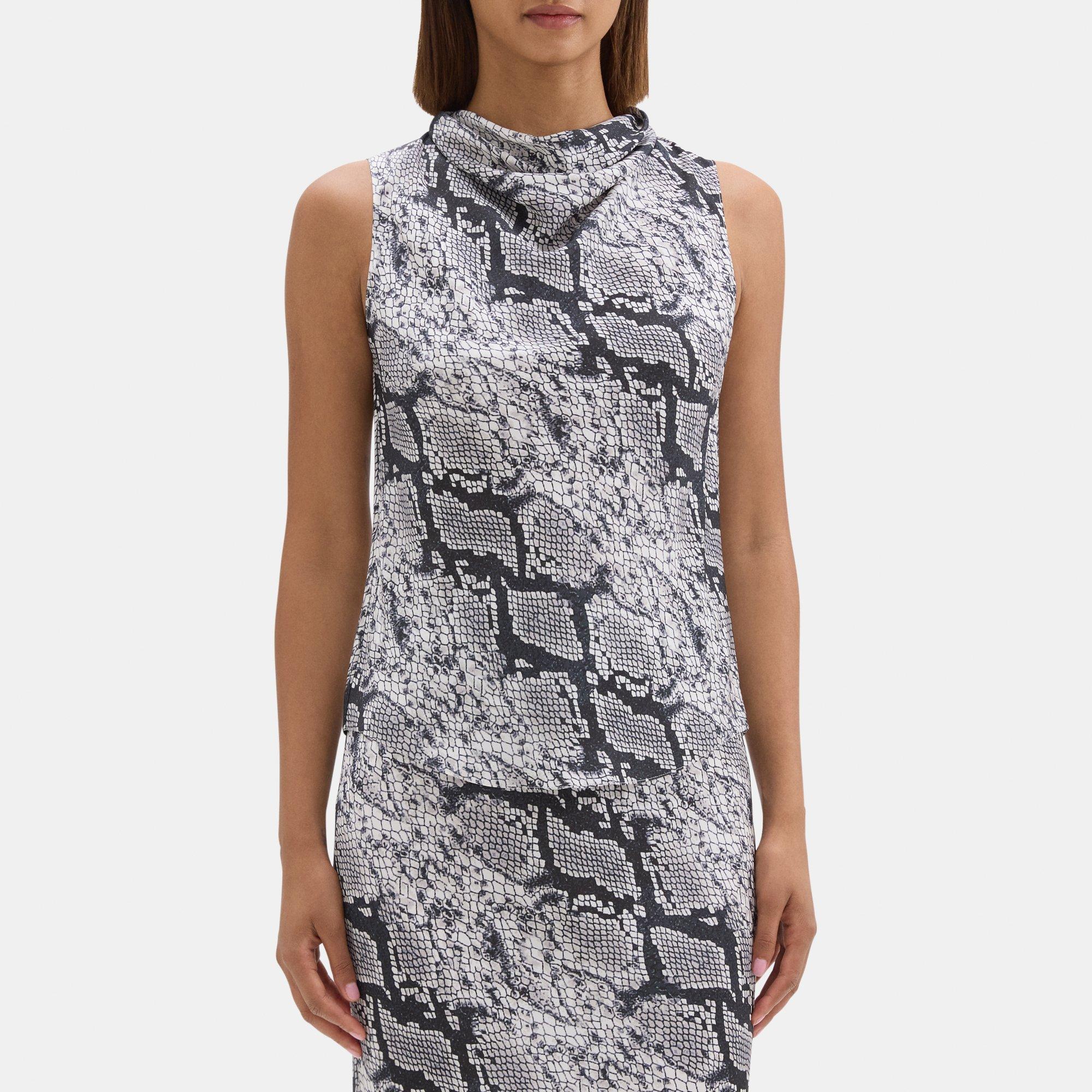 띠어리 Theory Sleeveless Cowl Neck Top in Python-Printed Silk Georgette,GREY MULTI