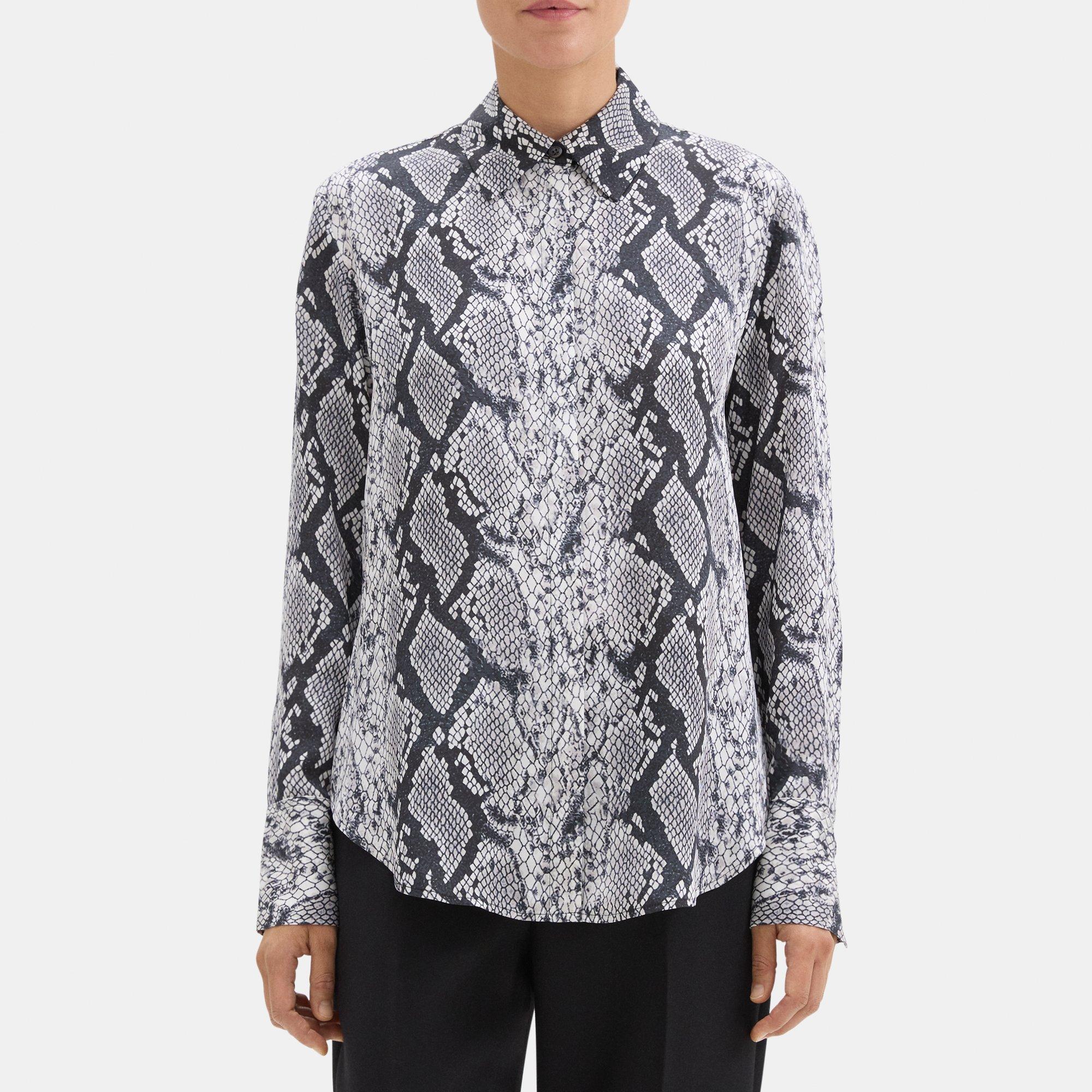 띠어리 Theory Relaxed Shirt in Python-Printed Silk Georgette,GREY MULTI