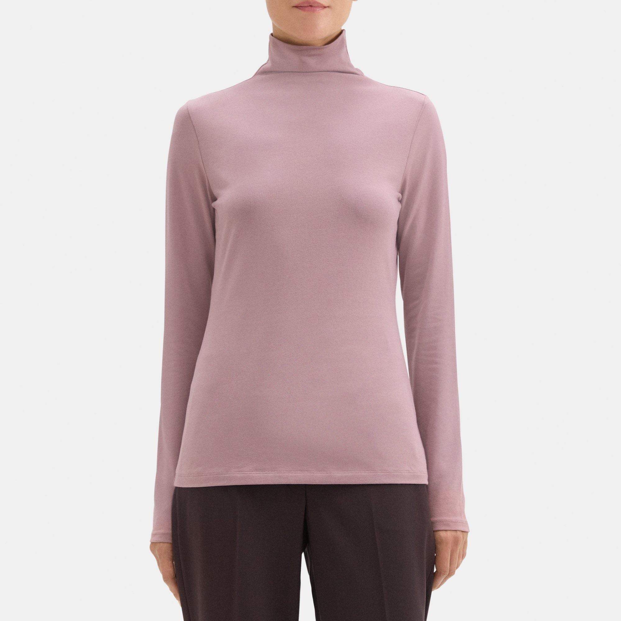 띠어리 Theory Long-Sleeve Turtleneck Tee in Pima Cotton Jersey,PLUM MAUVE