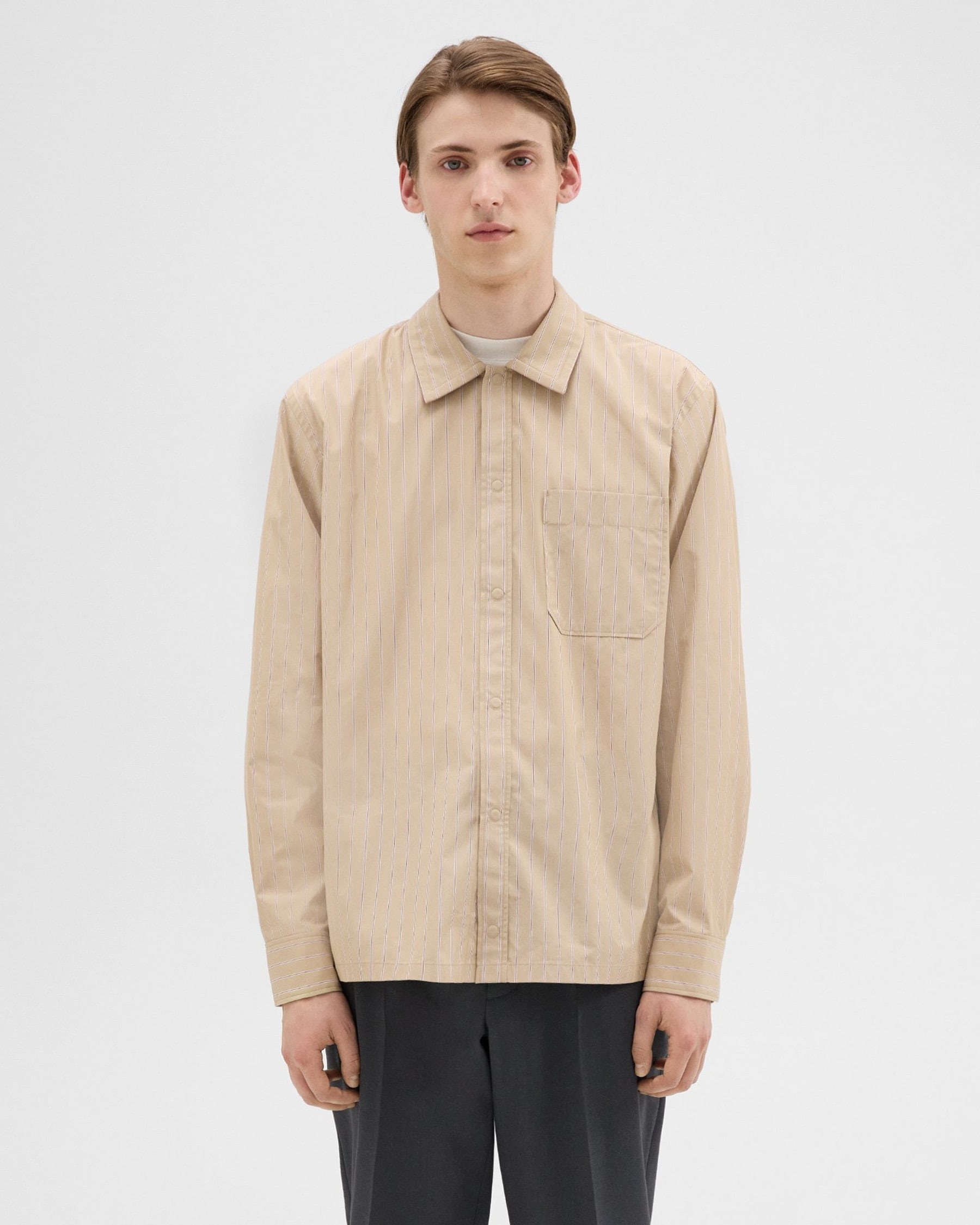 띠어리 Theory Striped Cotton-Blend Shirt Jacket,CAMEL/JEWEL