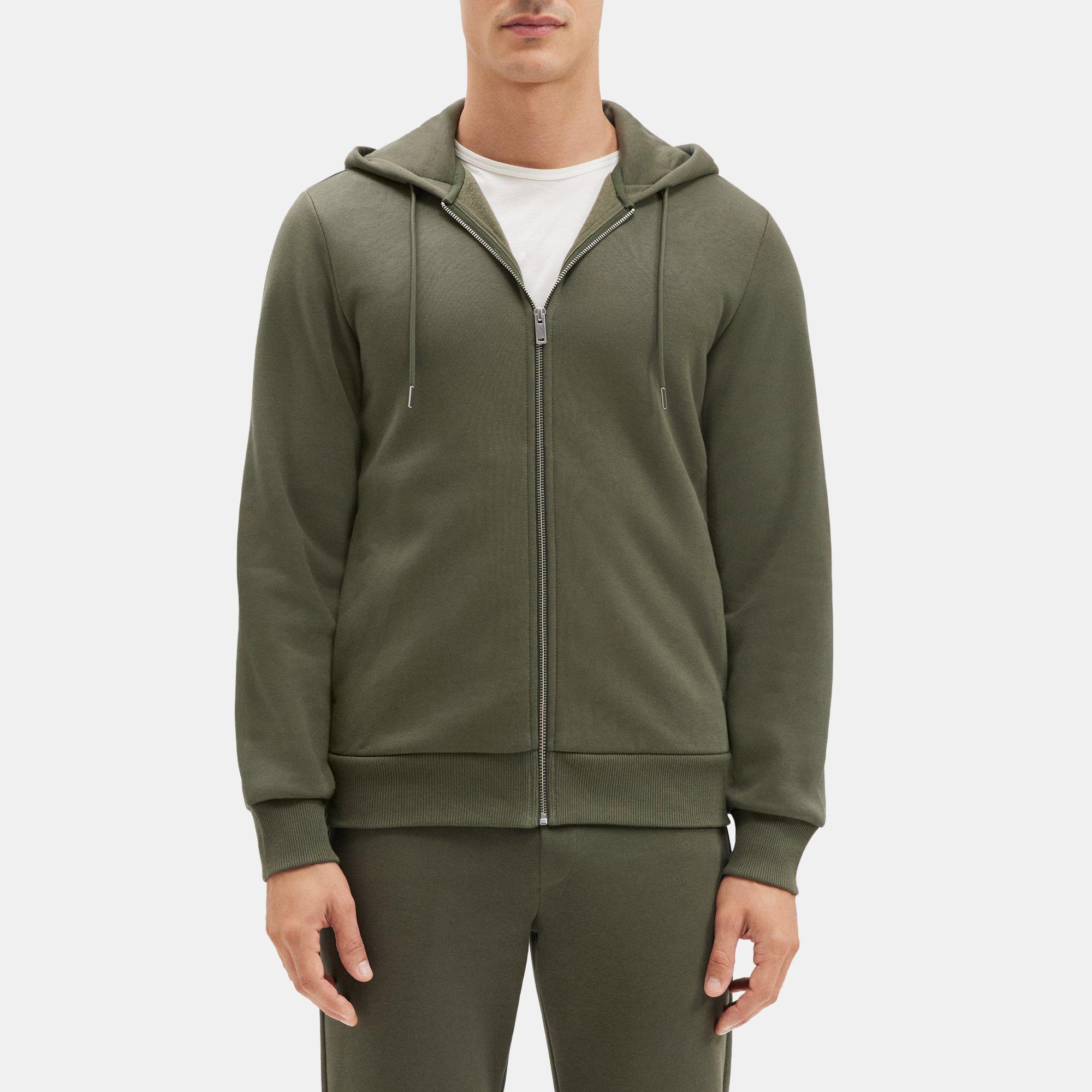 Cotton Blend Fleece Zip-Up Hoodie | Theory Outlet