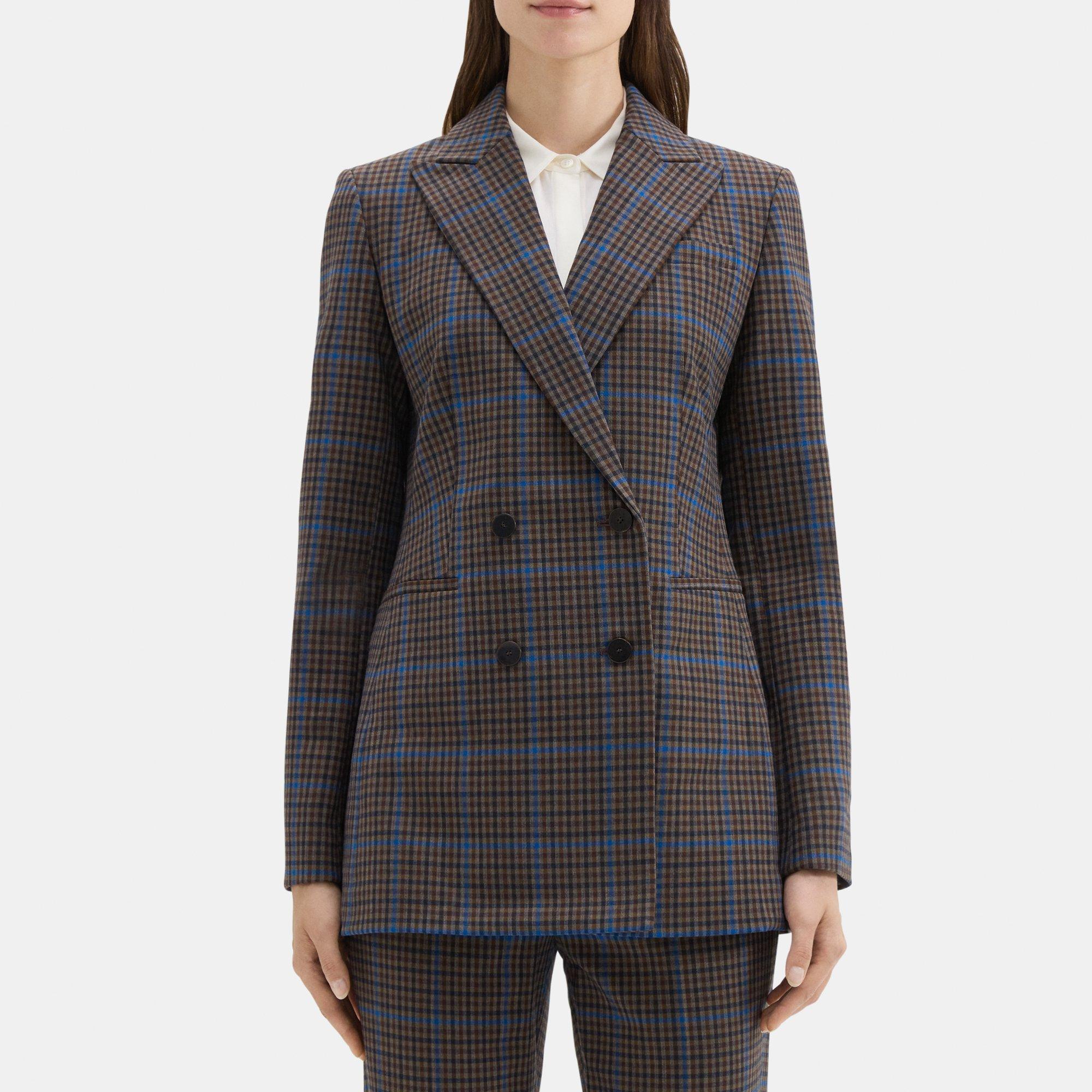 Theory Power Jacket in Windowpane Wool-Blend