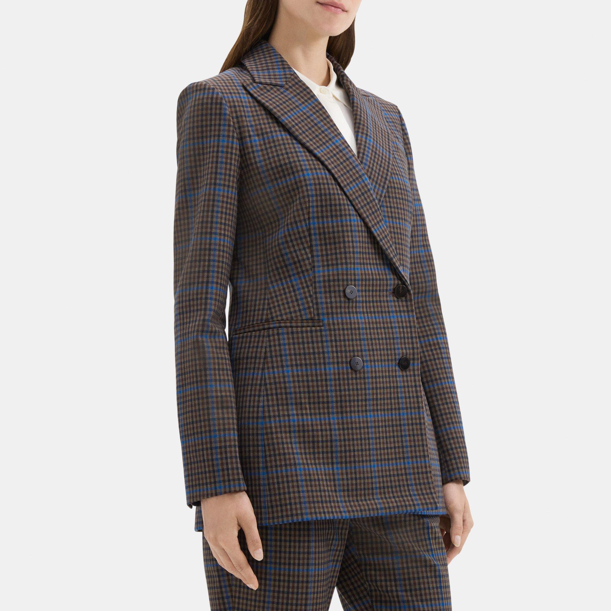 Windowpane Wool-Blend Power Jacket | Theory Outlet