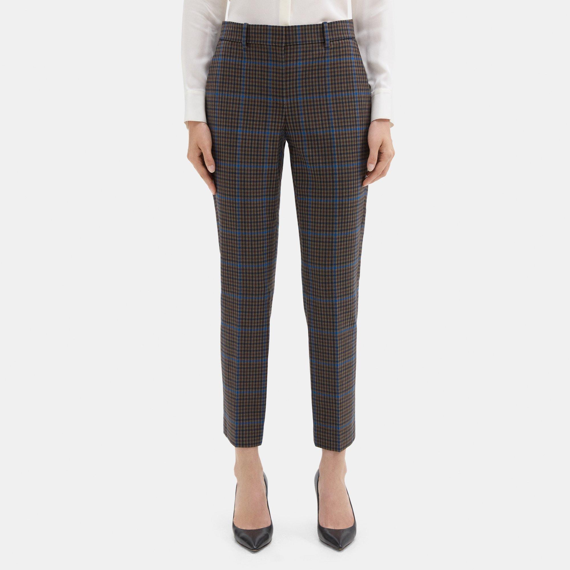 띠어리 Theory Classic Crop Pant in Windowpane Wool-Blend,KHAKI MULTI