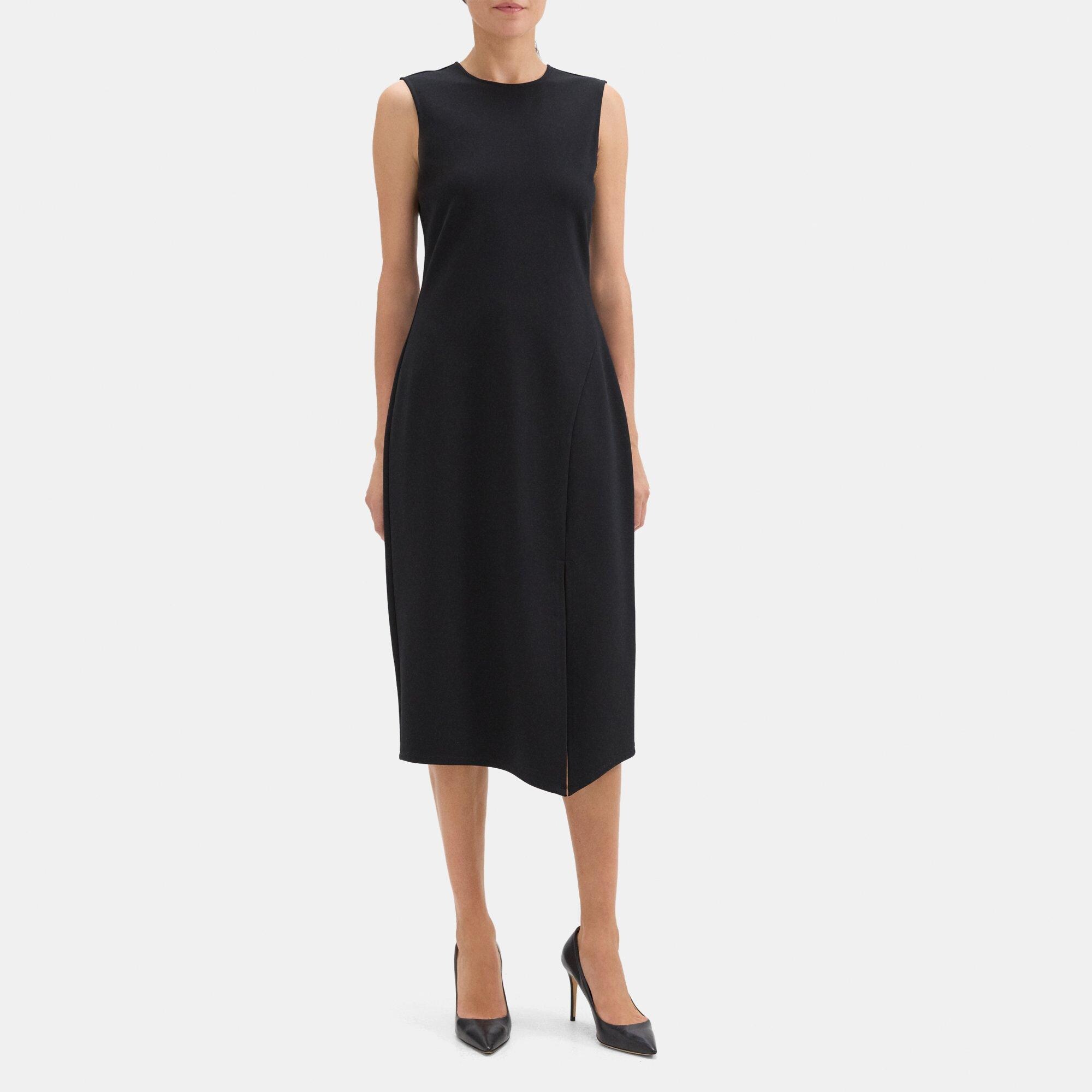 black sleeveless midi dress