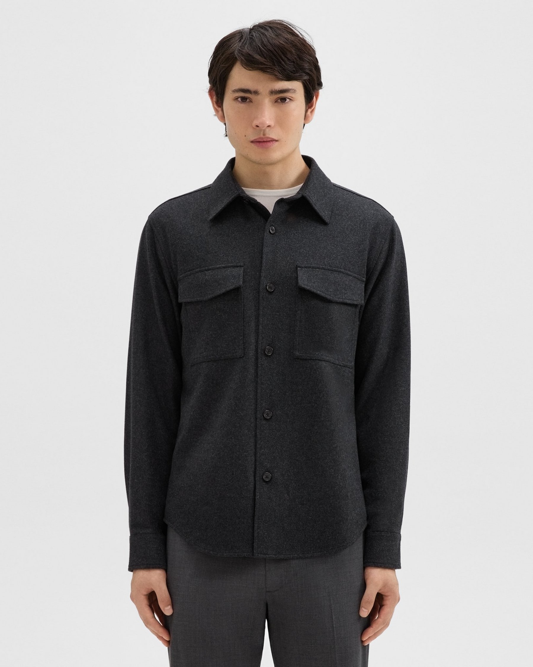 띠어리 Theory Garvin Shirt Jacket in Recycled Wool-Blend Flannel,PESTLE MELANGE