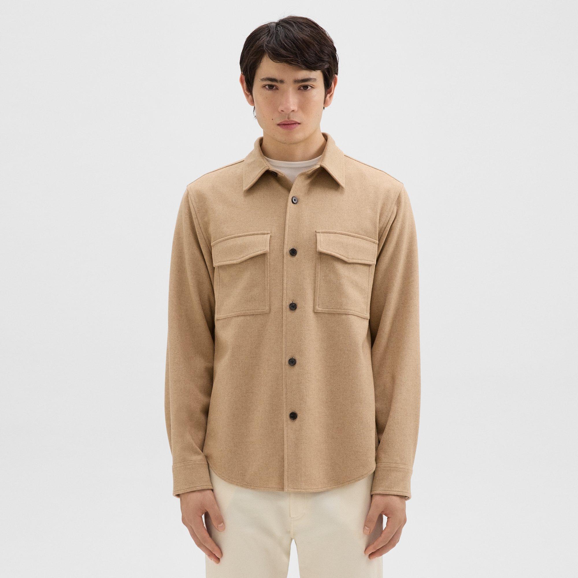 띠어리 Theory Garvin Shirt Jacket in Recycled Wool-Blend Flannel,TAN