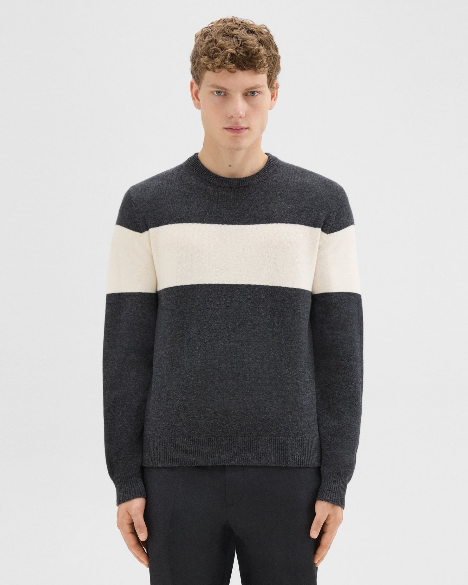 띠어리 Theory Hilles Crewneck Sweater in Wool-Cashmere,PESTLE MELANGE/IVORY