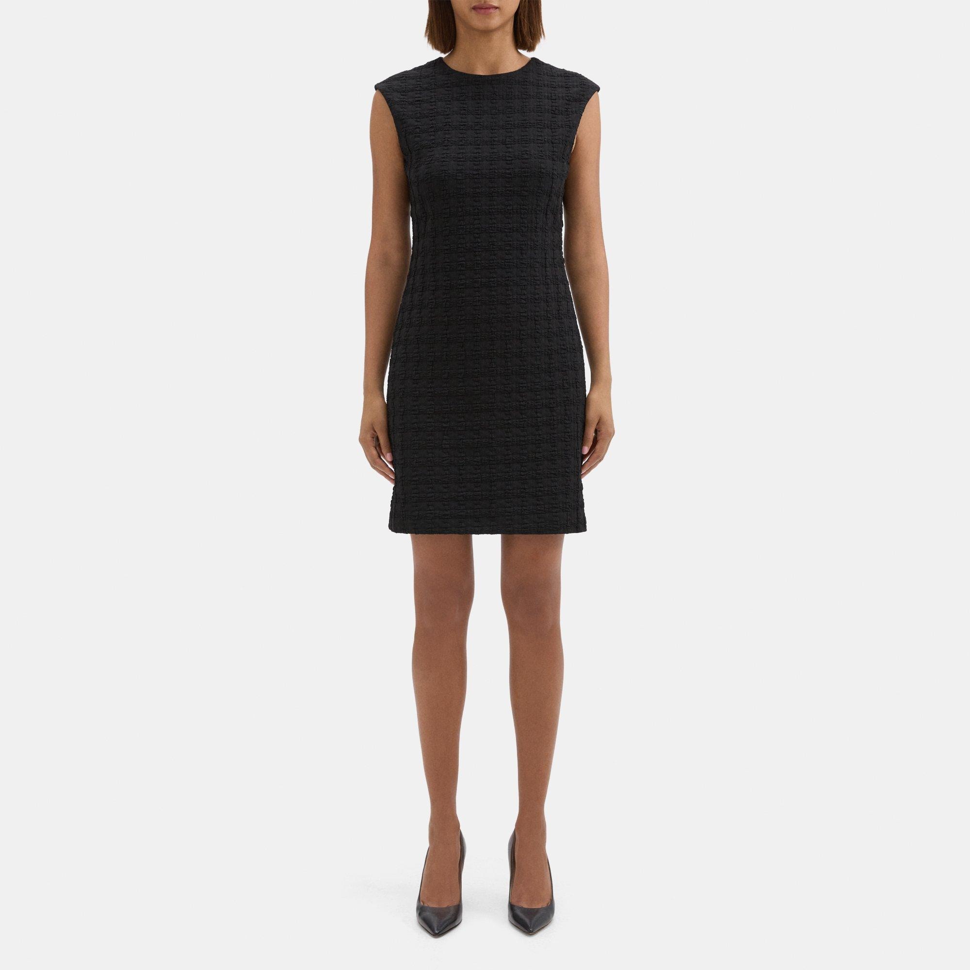 띠어리 Theory Cap-Sleeve Shift Dress in Textured Ponte,BLACK