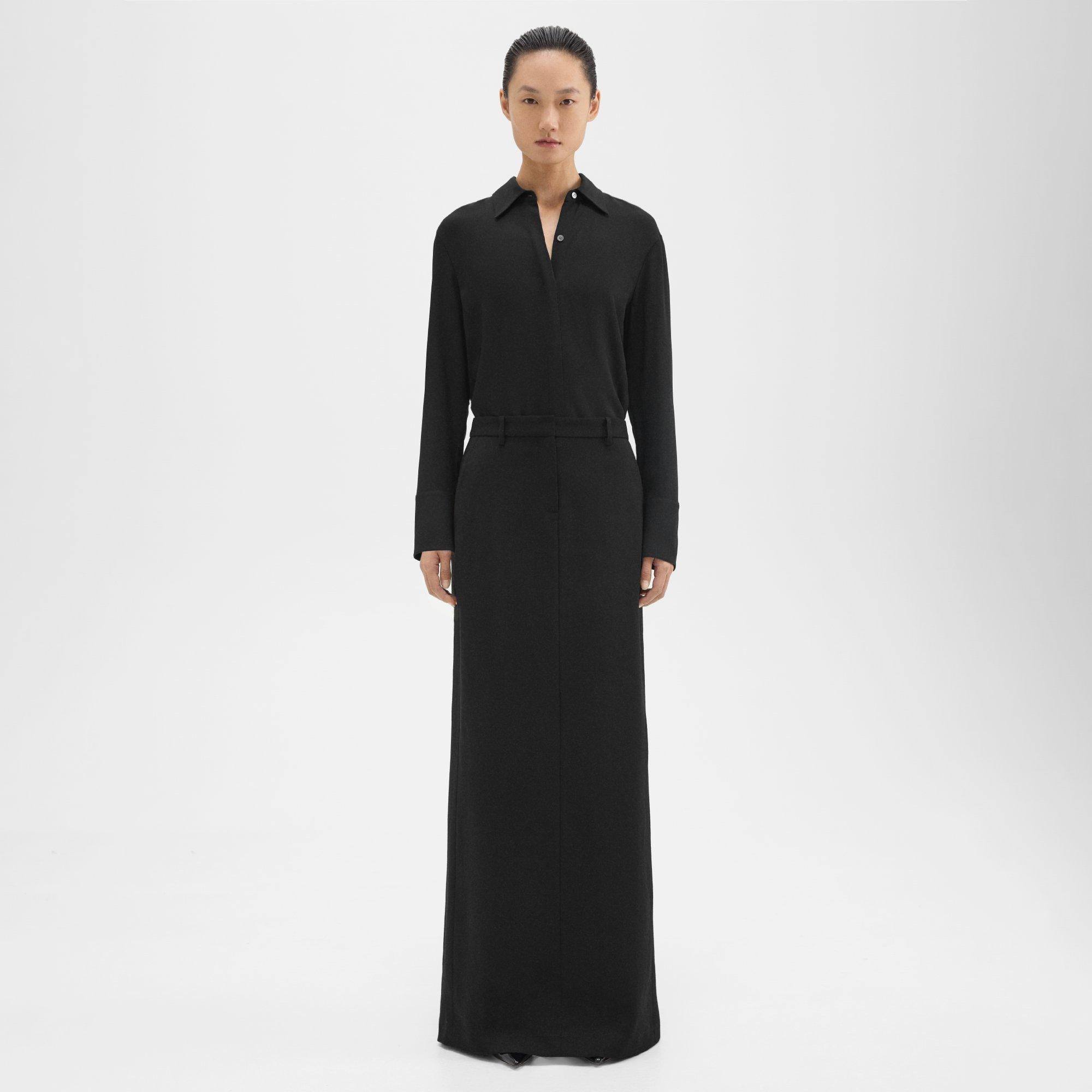 띠어리 Theory Maxi Trouser Skirt in Wool Canvas,BLACK