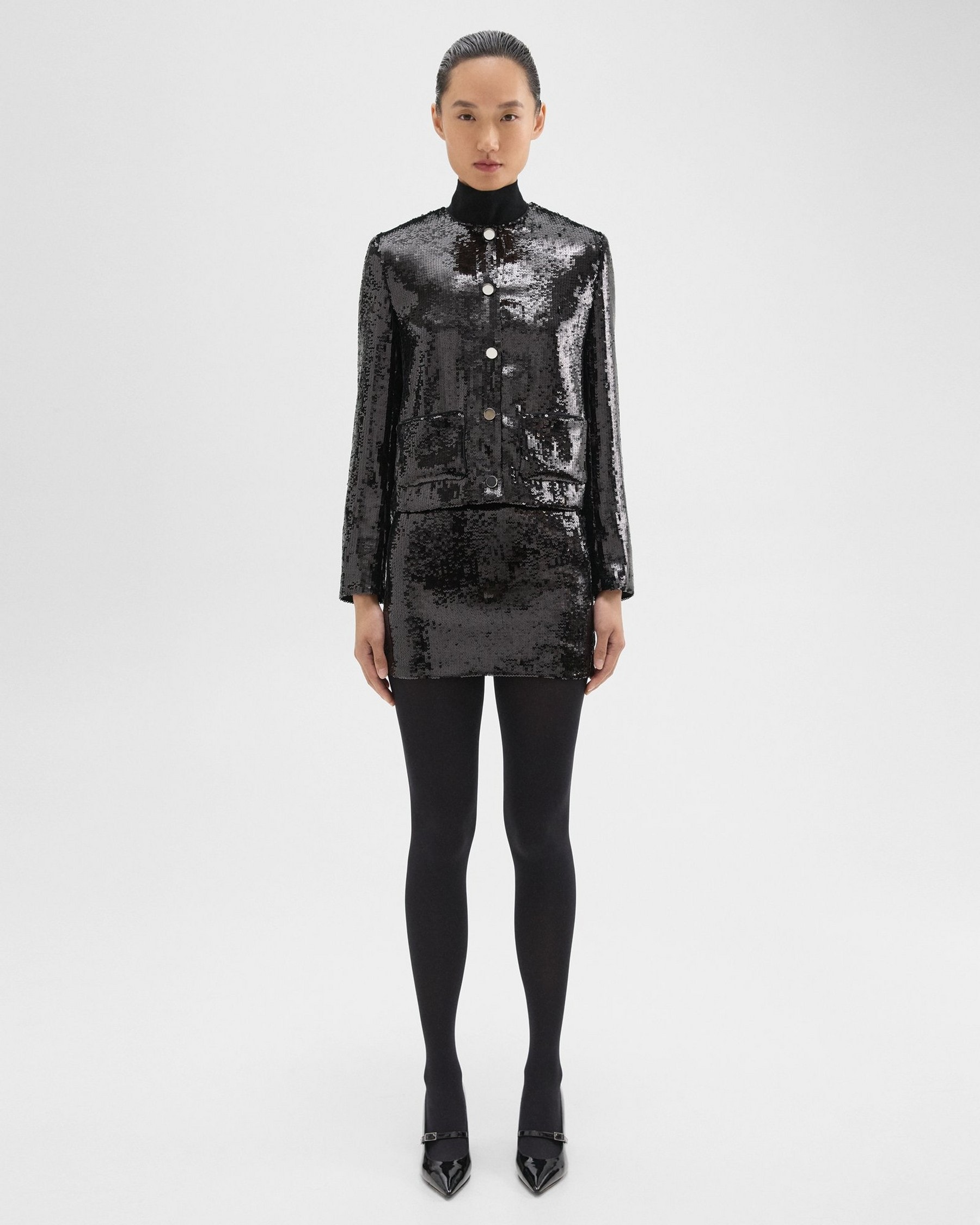 띠어리 Theory Slice Mini Skirt in Recycled Sequins,BLACK