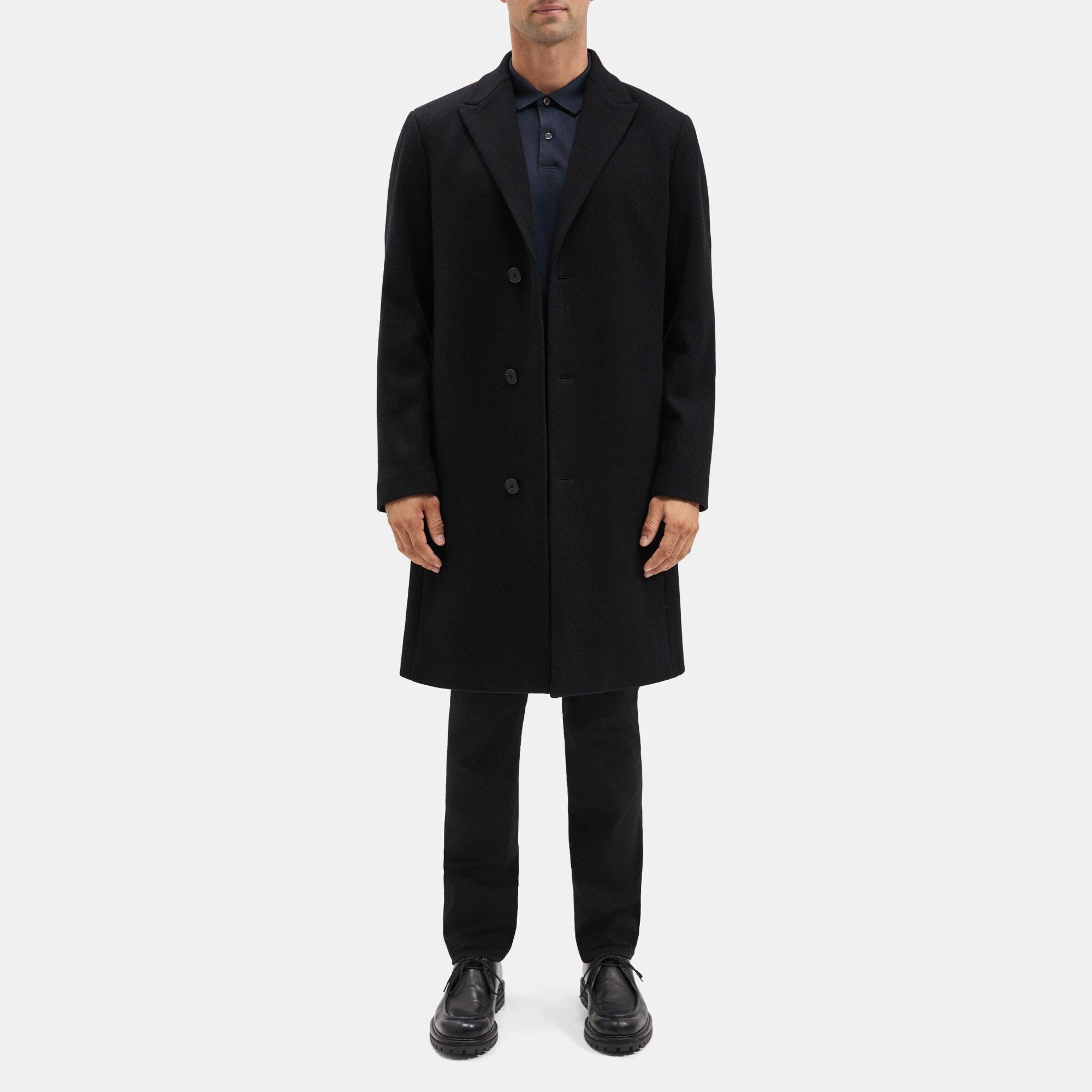 Wool-Blend Twill Tailored Coat