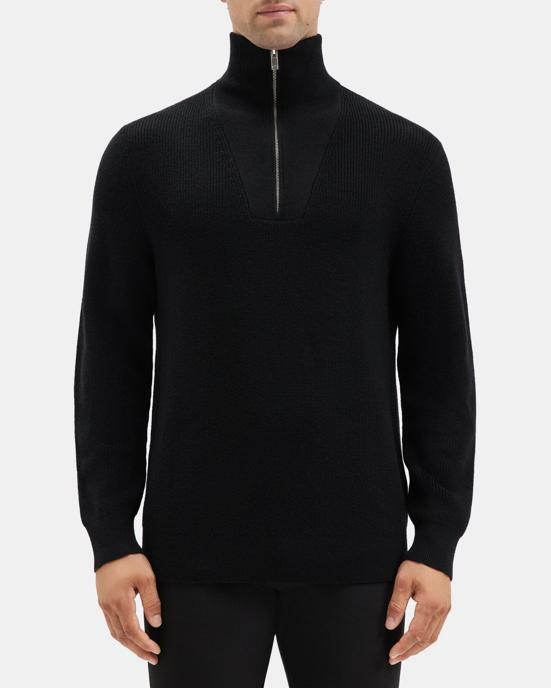 띠어리 Theory Quarter-Zip Mock Neck Sweater in Merino Wool,BLACK/DARK GREY HEATHER