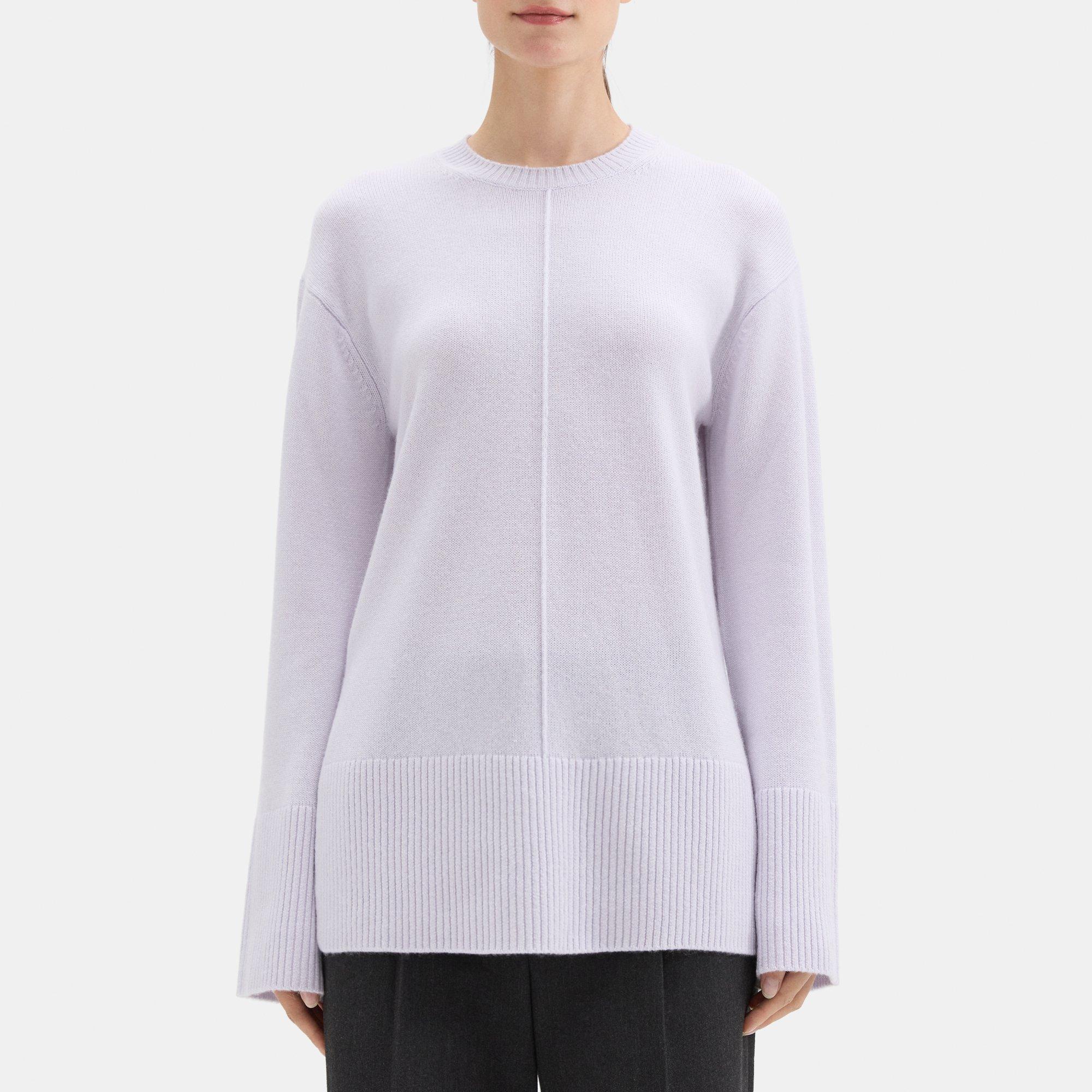 띠어리 Theory Oversized Crewneck Sweater in Wool-Cashmere,SILVER