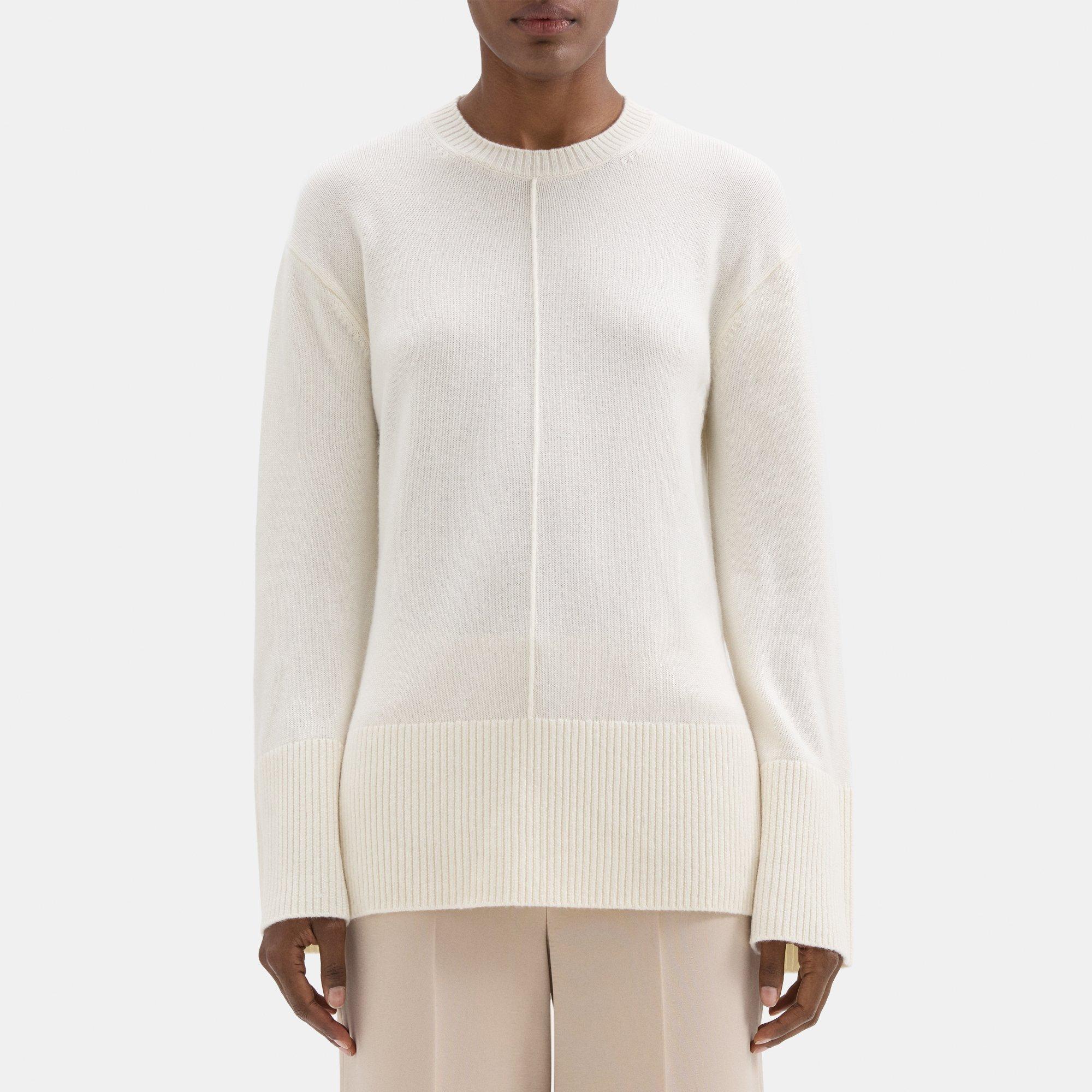 띠어리 Theory Oversized Crewneck Sweater in Wool-Cashmere,IVORY