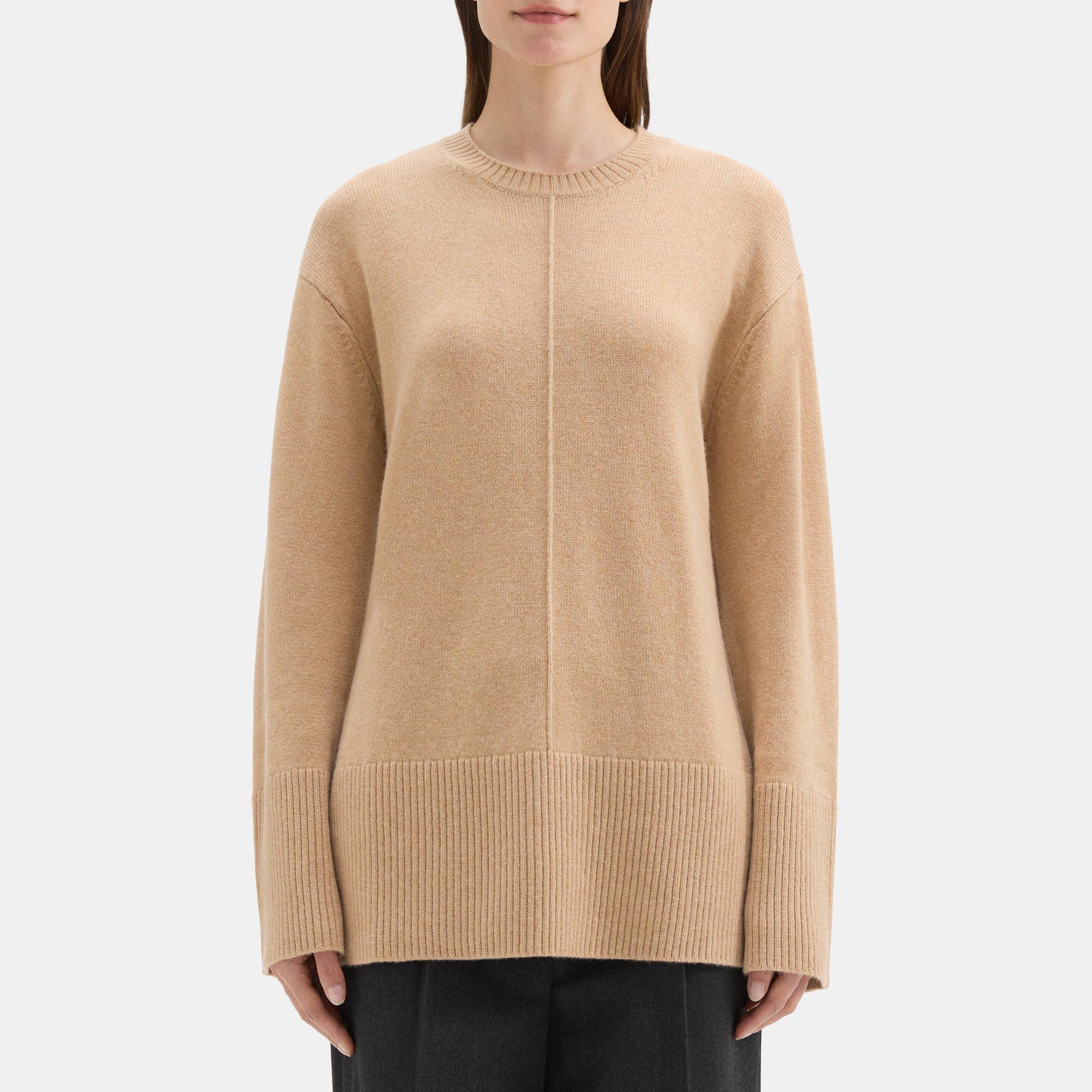 띠어리 Theory Oversized Crewneck Sweater in Wool-Cashmere,MEDIUM CAMEL