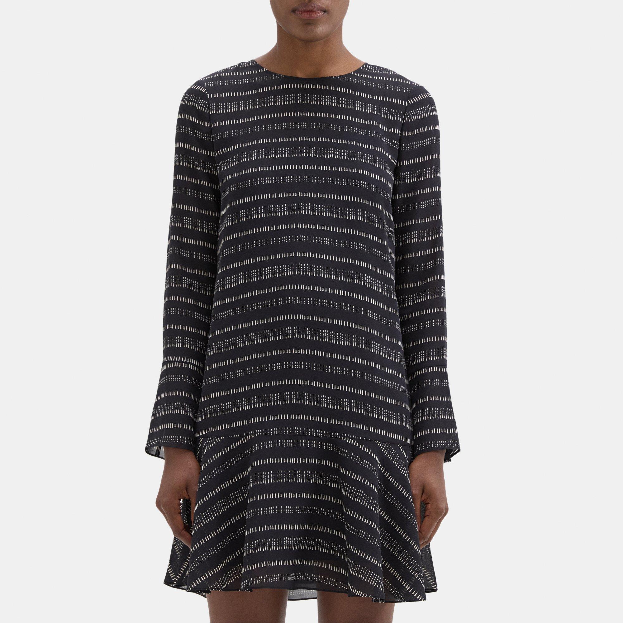 Theory Relaxed Mini Dress in Printed Silk Crepe