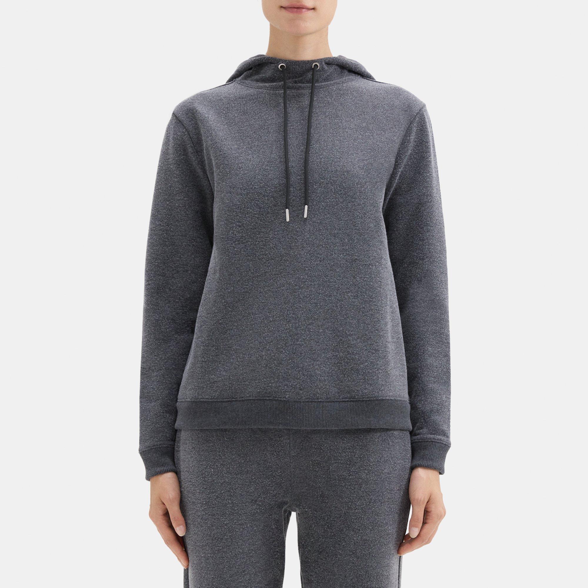 띠어리 Theory Mock Neck Hoodie in Cloud Fleece,CHARCOAL MELANGE