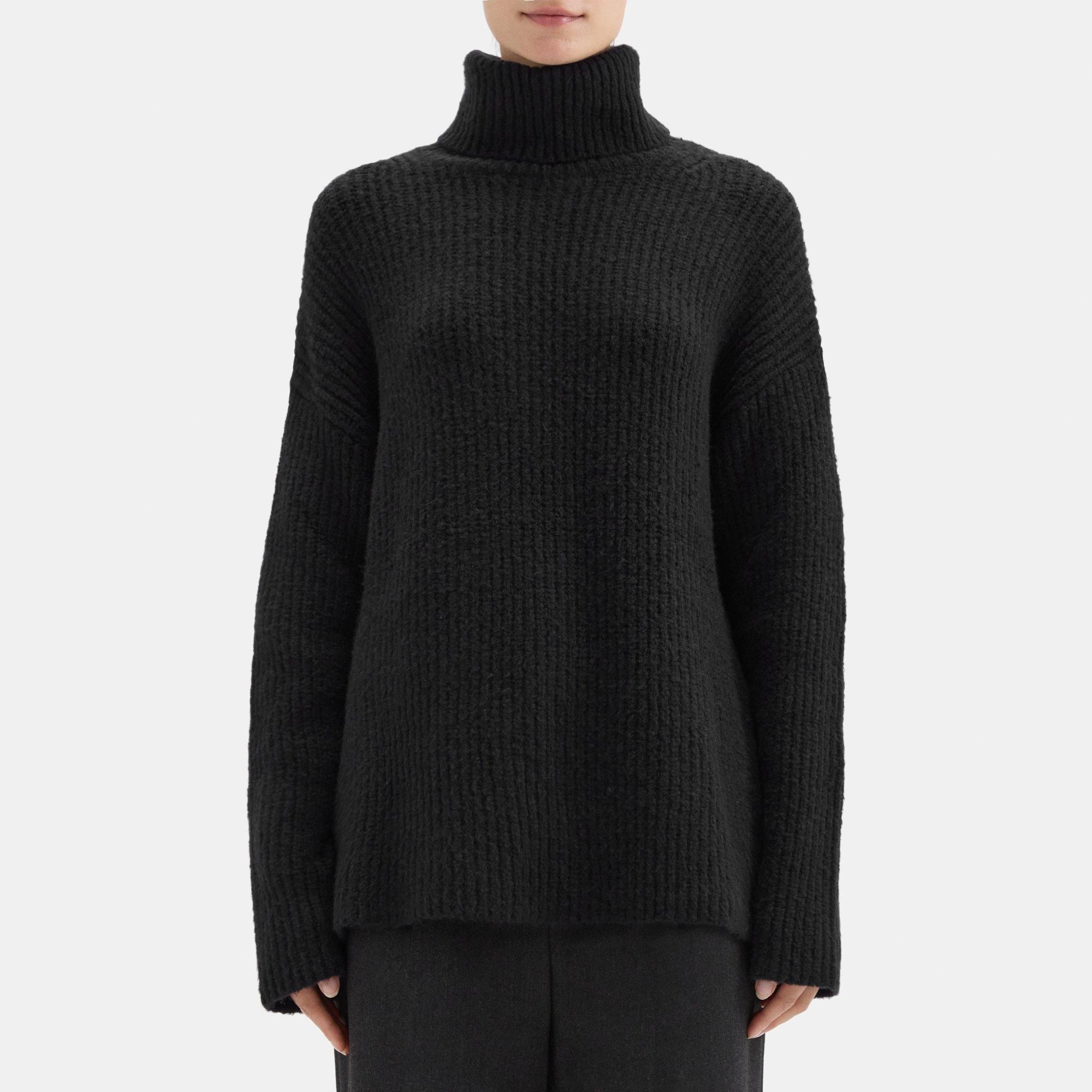 띠어리 Theory Ribbed Turtleneck in Knit Boucle,BLACK