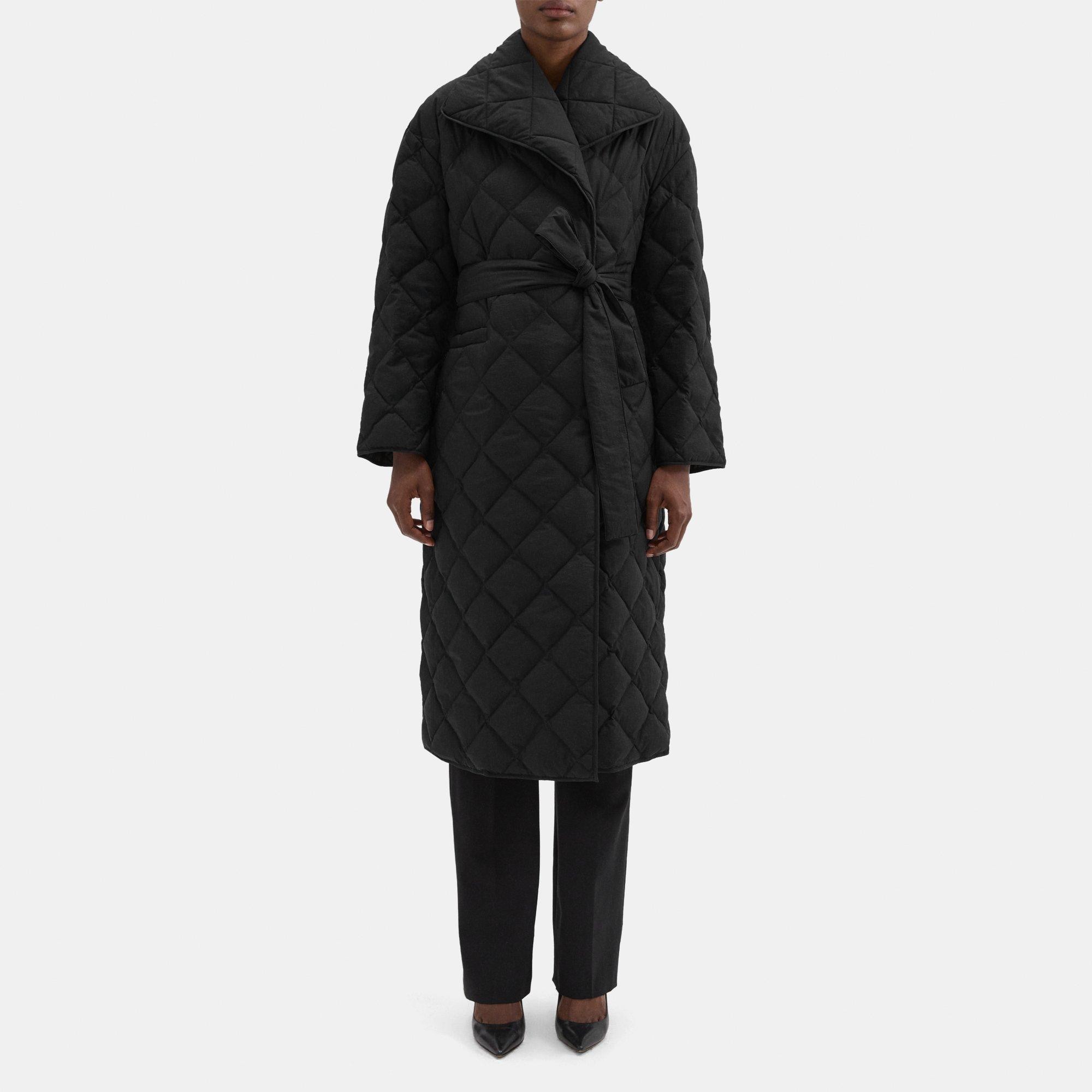 Theory Wrap Puffer Coat in Crinkle Nylon