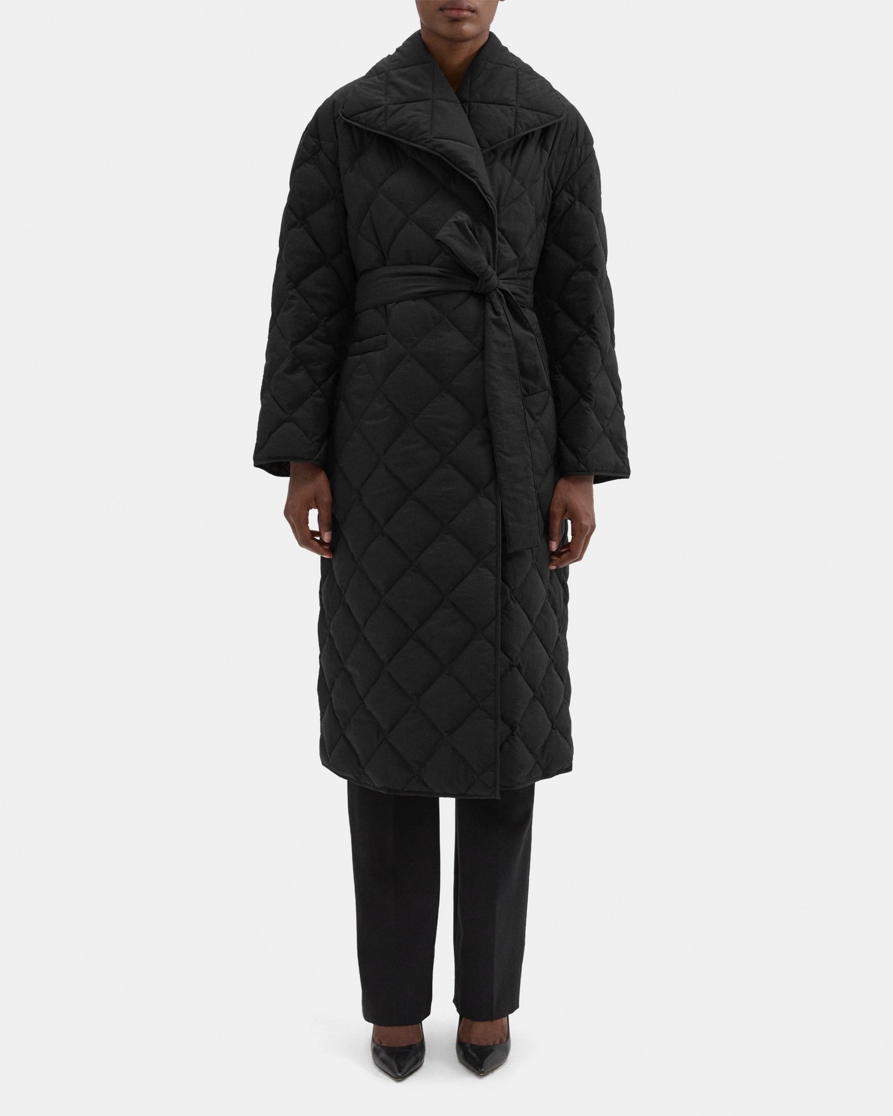 띠어리 Theory Wrap Puffer Coat in Crinkle Nylon,BLACK