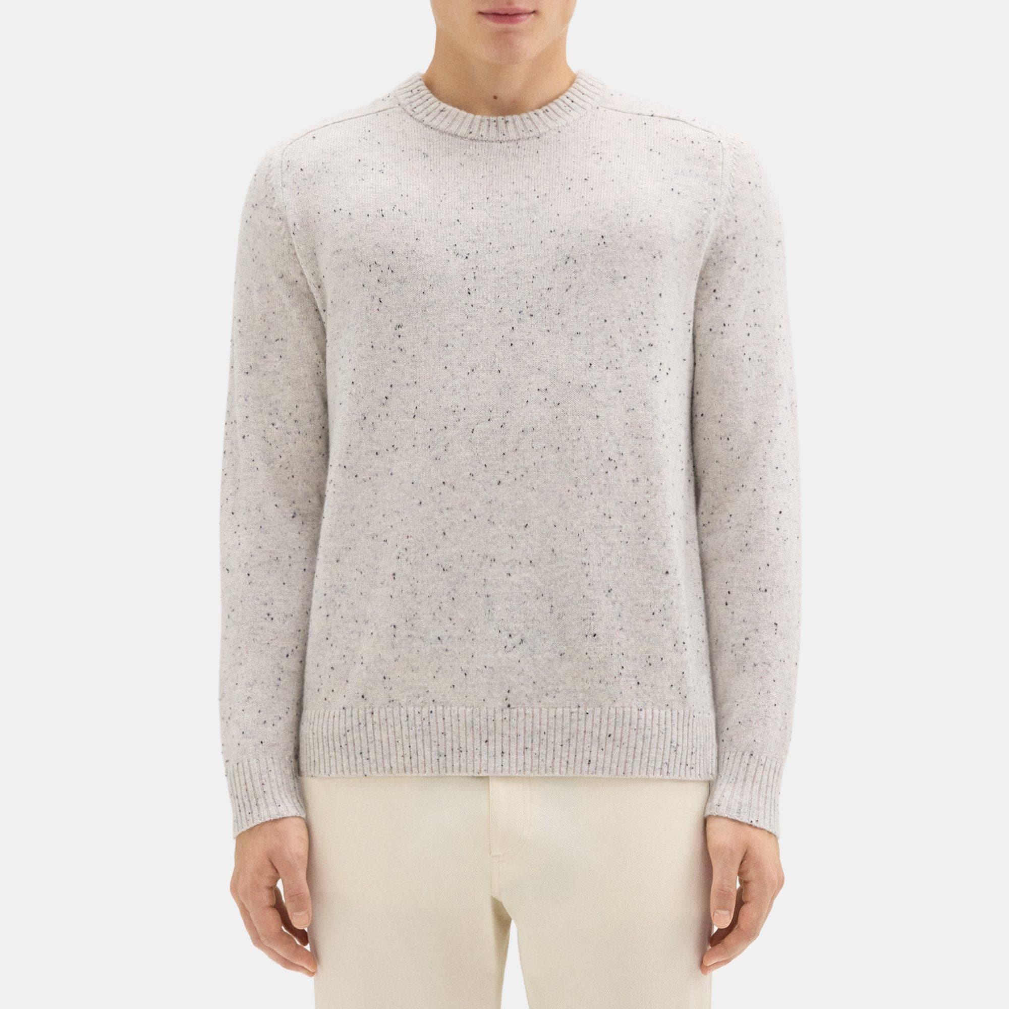 띠어리 Theory Dinin Crewneck Sweater in Donegal Wool-Cashmere,WHITE MULTI
