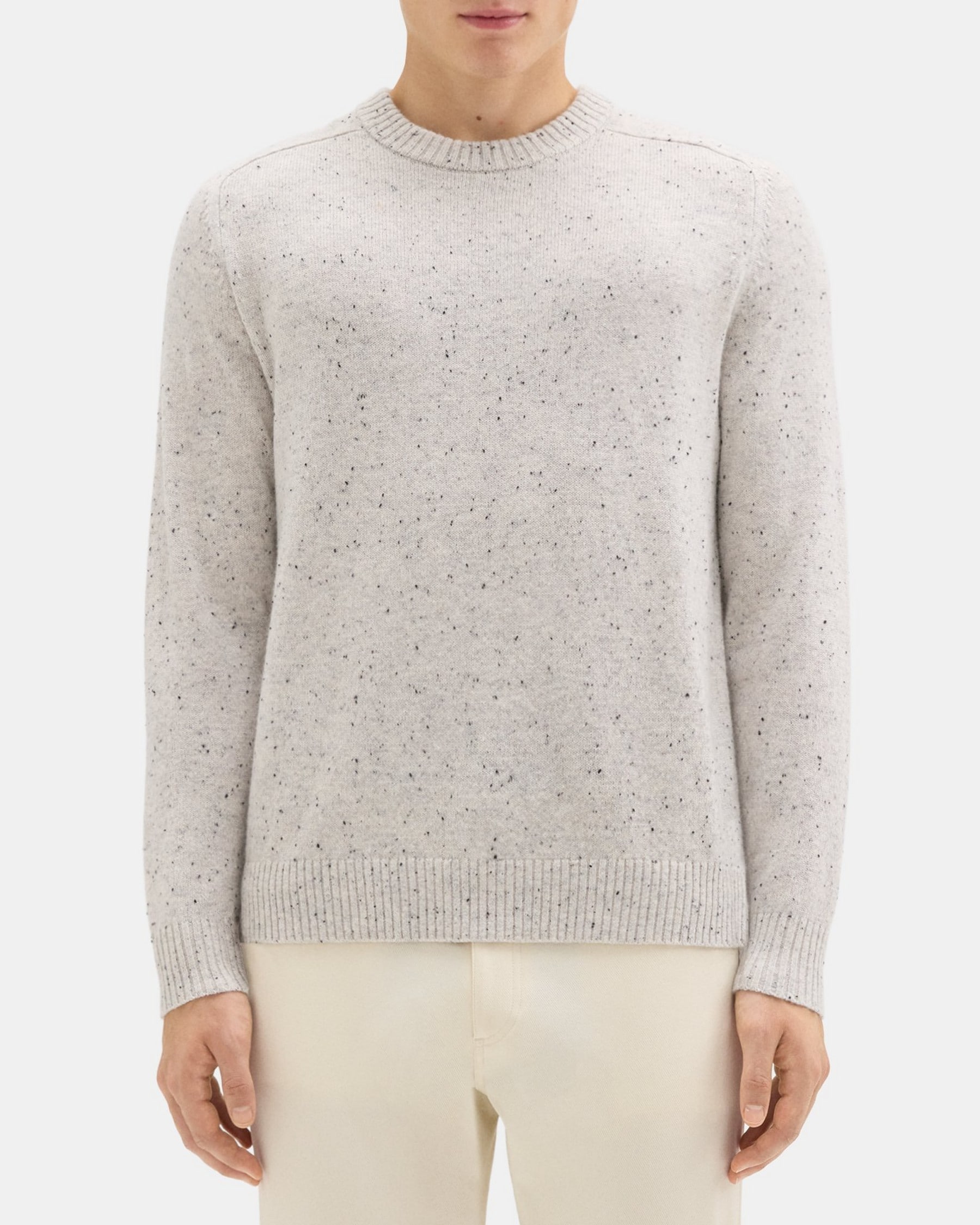 띠어리 Theory Dinin Crewneck Sweater in Donegal Wool-Cashmere,WHITE MULTI
