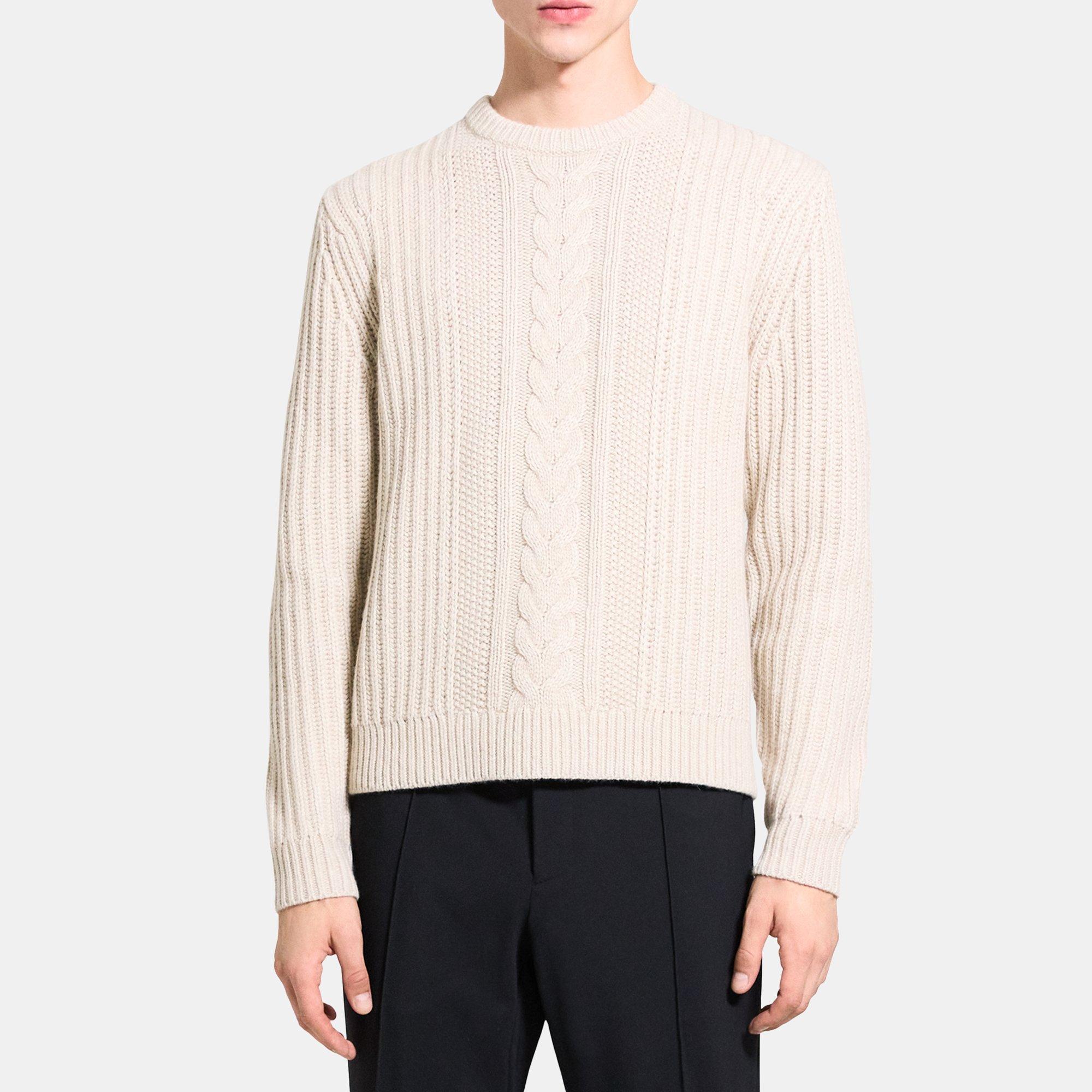 띠어리 Theory Vilare Cable Knit Sweater in Dane Wool,LIGHT BEIGE MELANGE