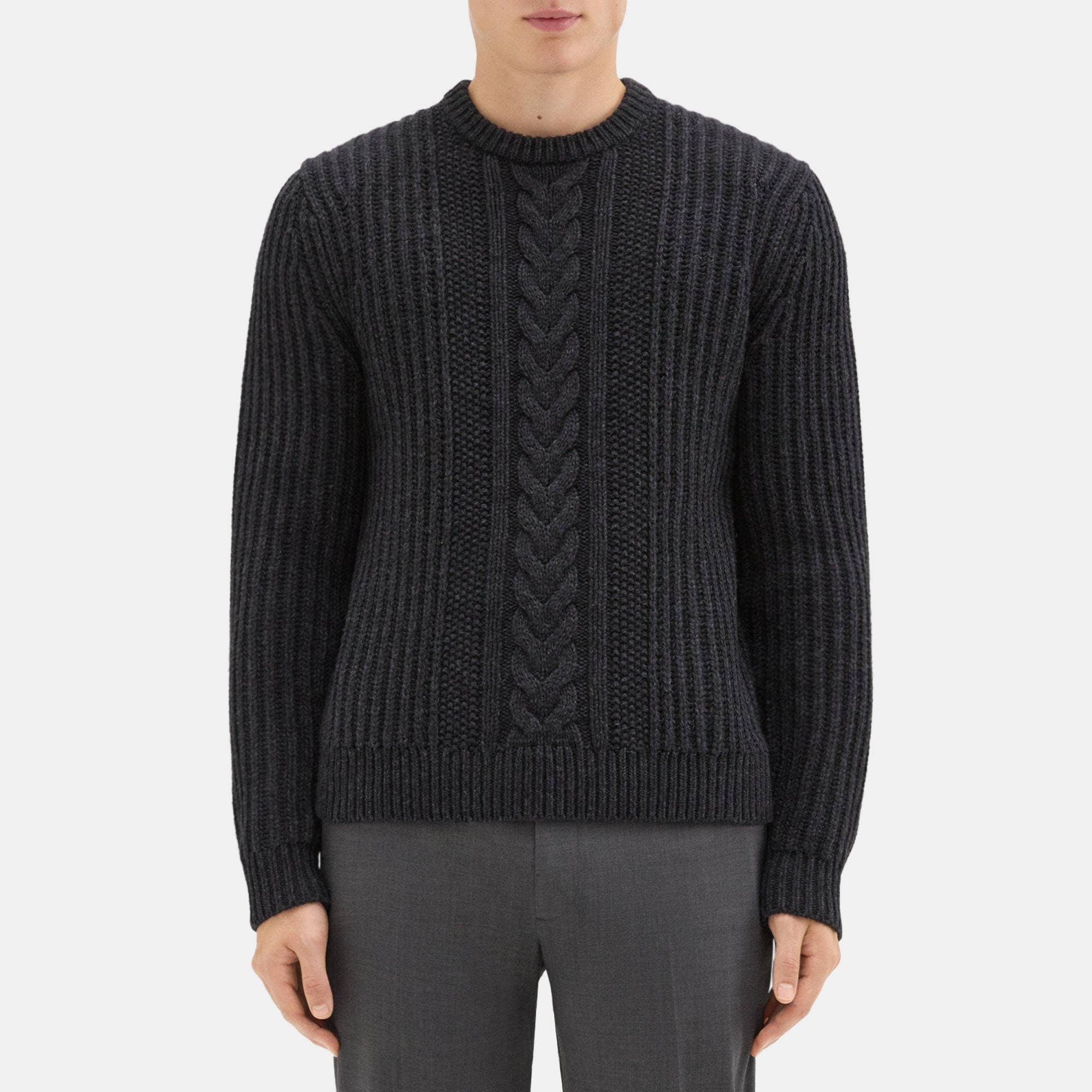 띠어리 Theory Vilare Cable Knit Sweater in Dane Wool,CHARCOAL HEATHER