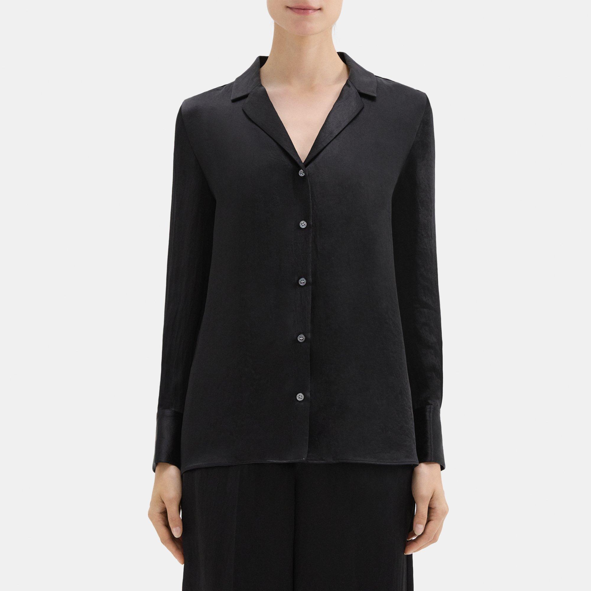 띠어리 Theory Collared Blouse in Crushed Satin,BLACK