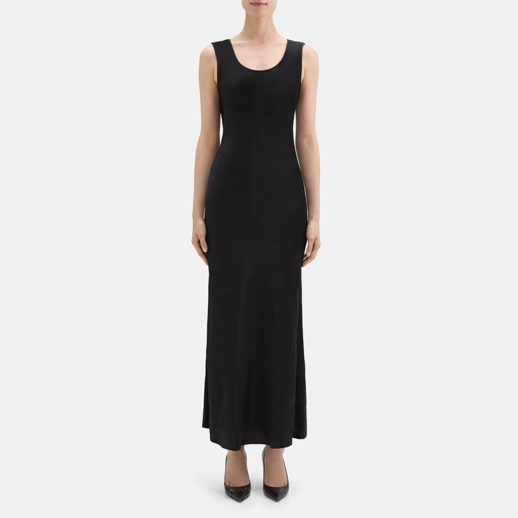 띠어리 Theory Draped Back Midi Dress in Satin,BLACK