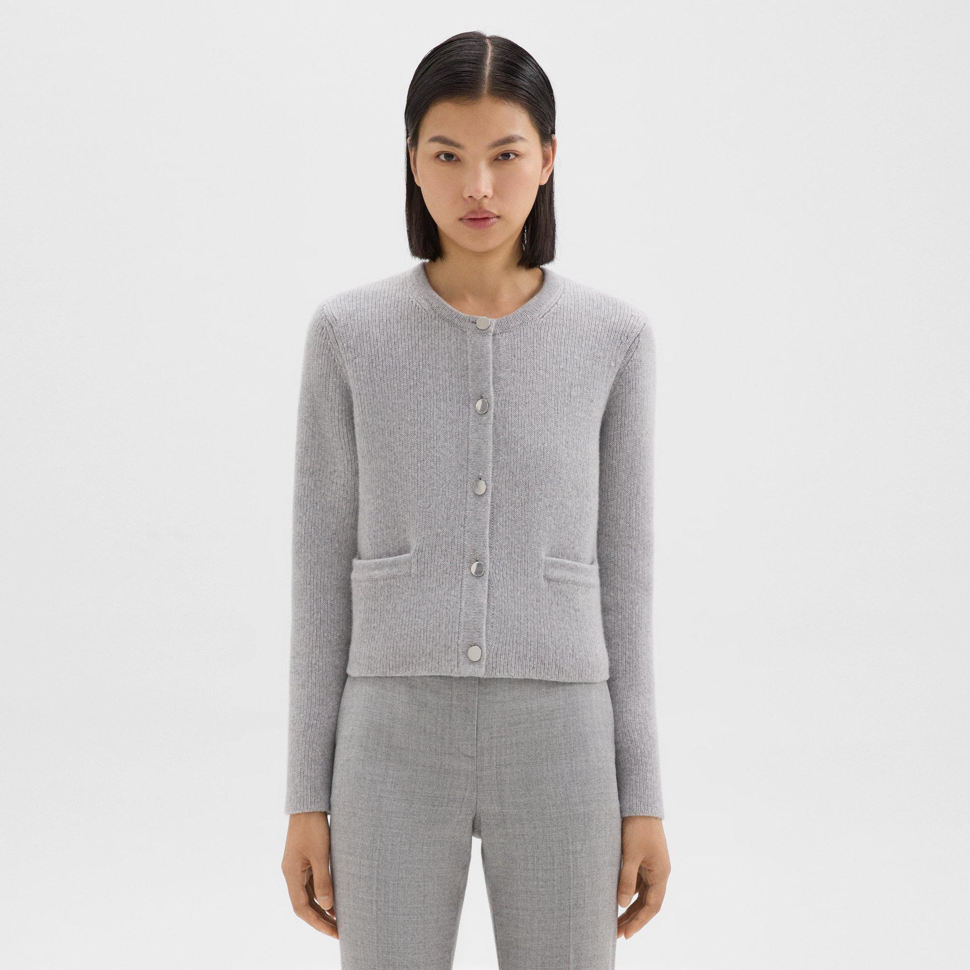 띠어리 Theory Cropped Knit Jacket in Felted Wool-Cashmere,LIGHT HEATHER GREY