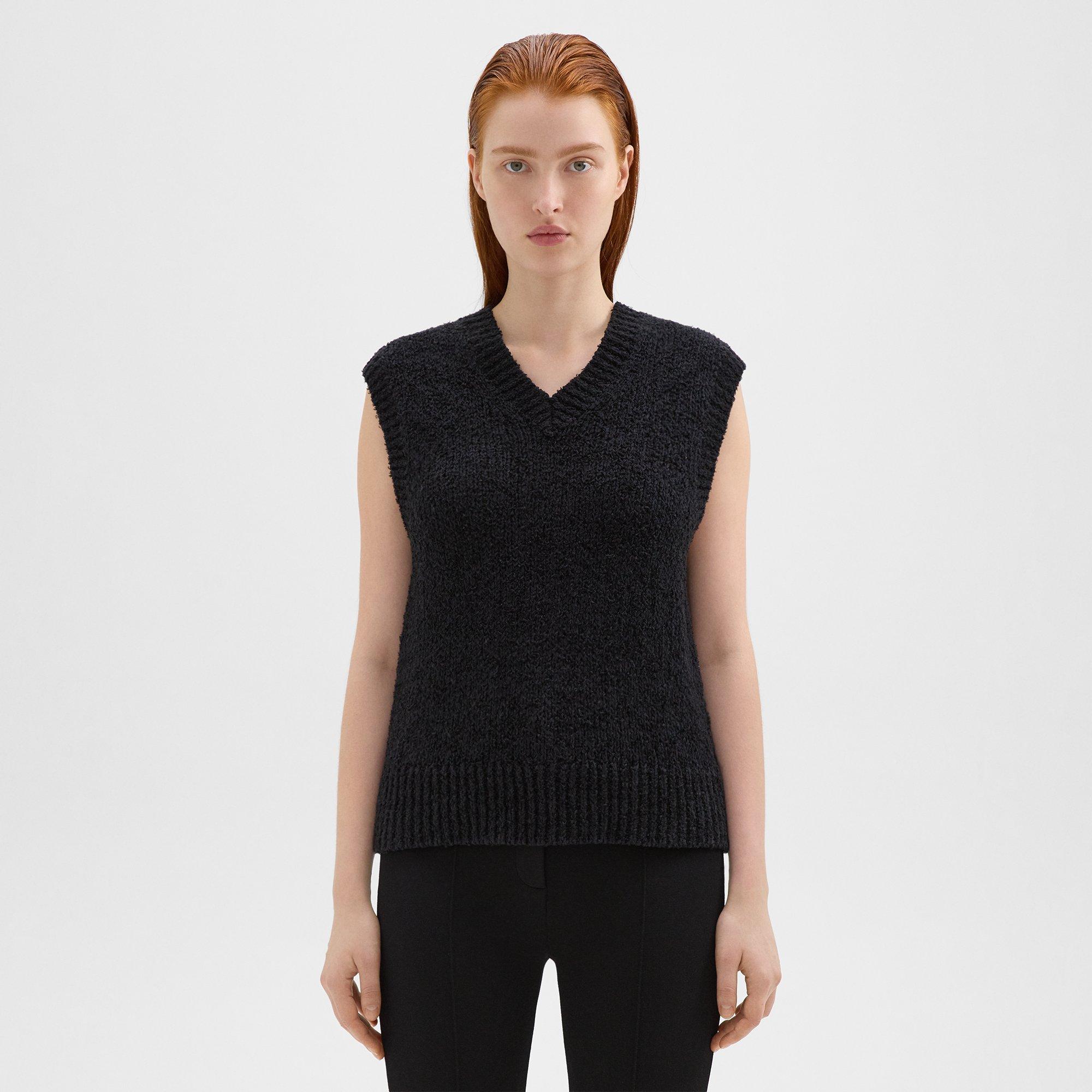 띠어리 Theory Oversized Sweater Vest in Feather Cotton-Blend,BLACK