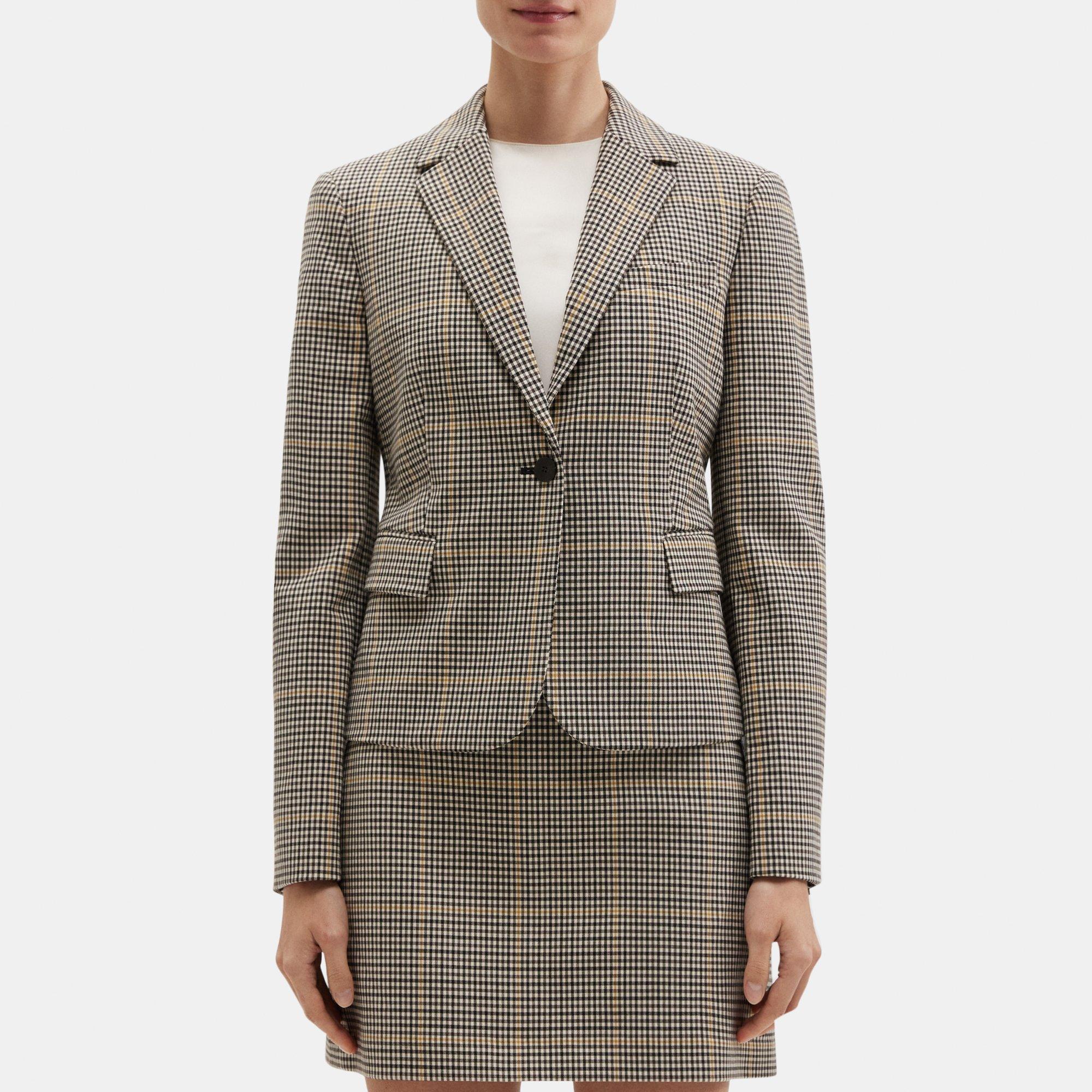 띠어리 Theory Shrunken Blazer in Checked Wool-Blend,IVORY MULTI