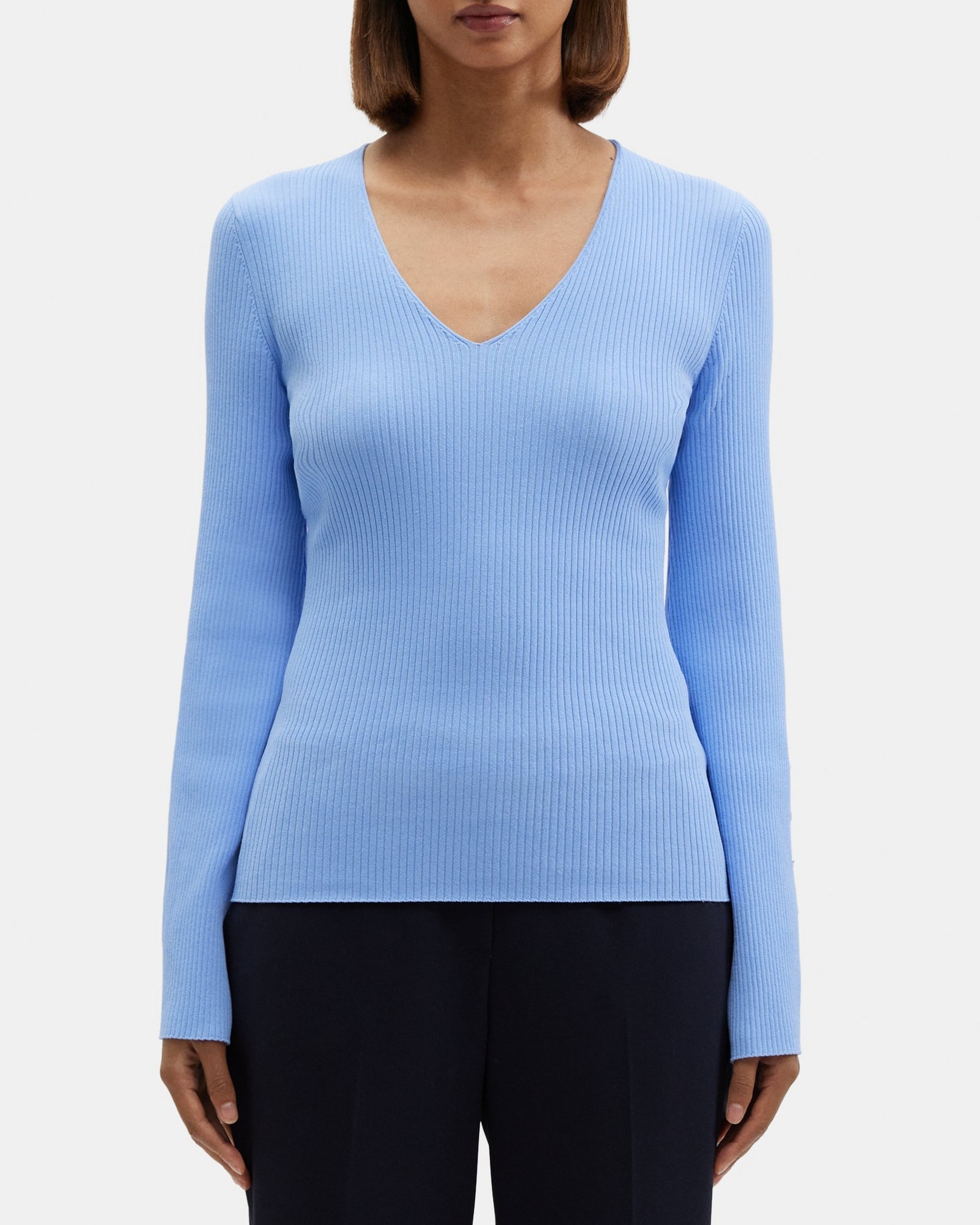 띠어리 Theory Flared Sleeve Sweater in Crepe Knit,CORNFLOWER