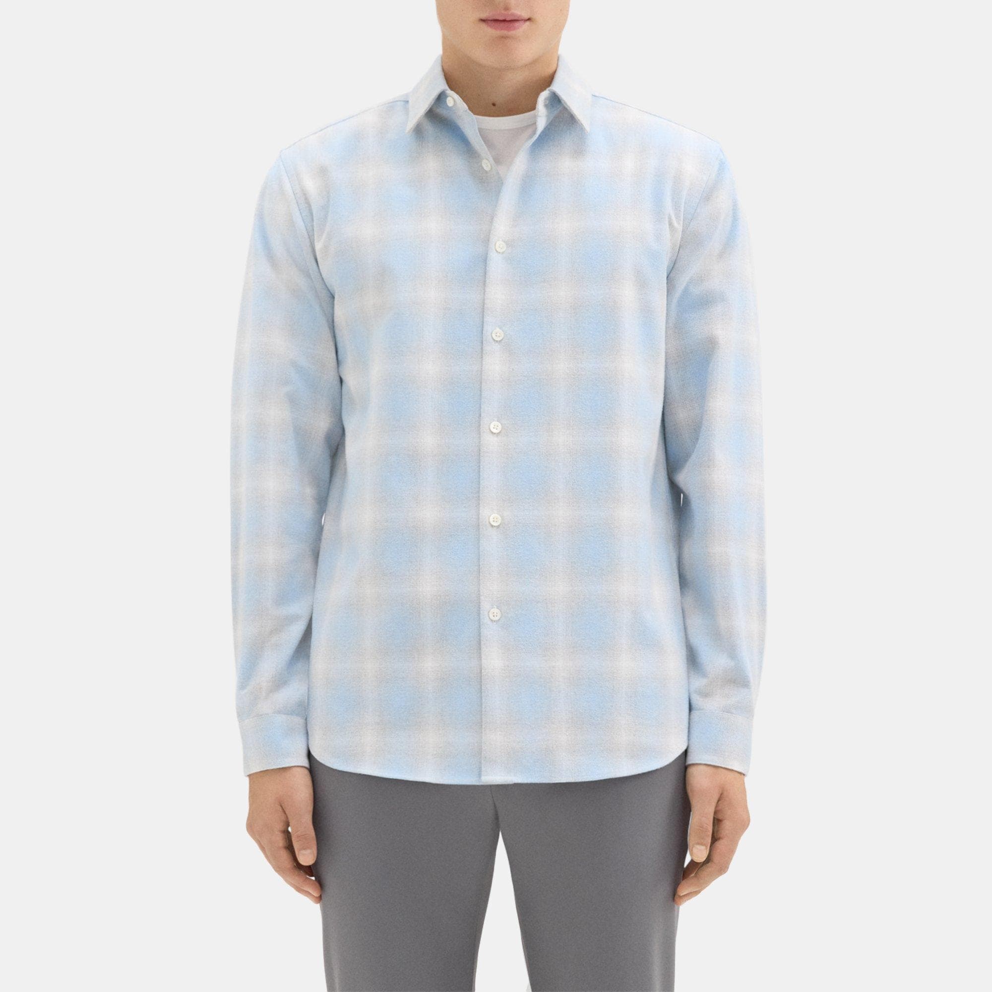 띠어리 Theory Irving Shirt in Cotton-Blend Flannel,BLUE MULTI